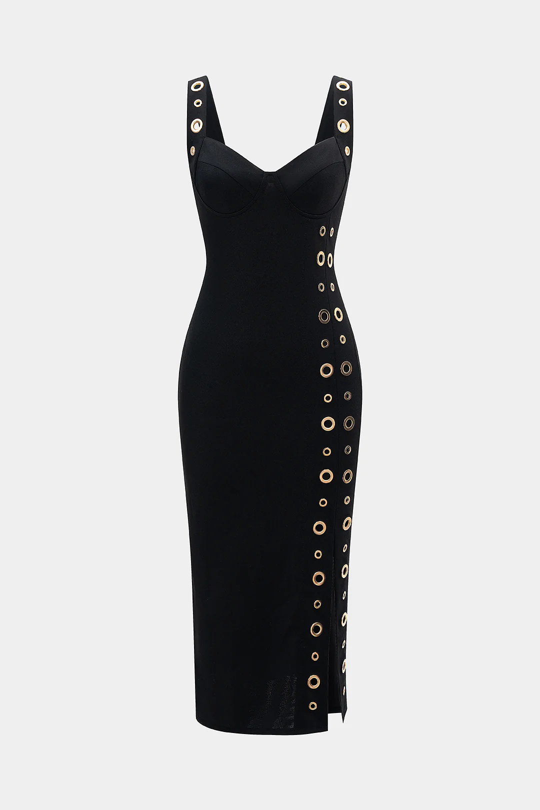 Metallic Eyelet Zipper Sleeveless Midi Dress - Flockneti