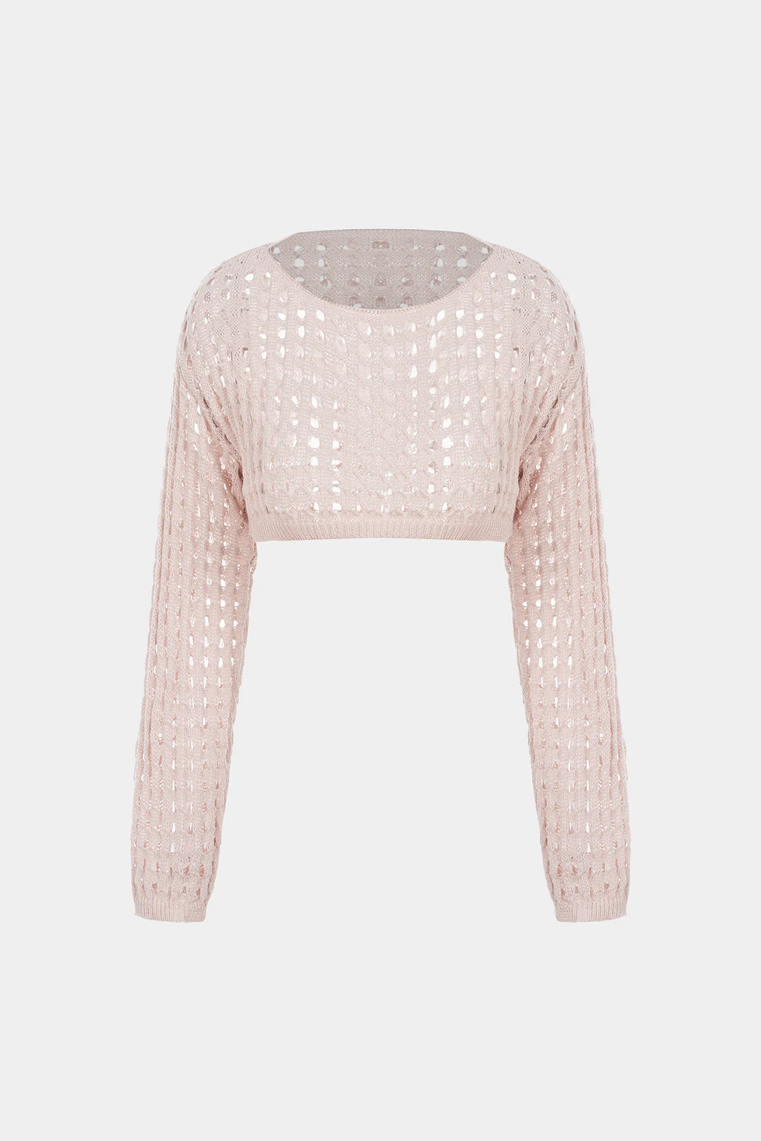 Knit Round Neck Hollow Out Long-Sleeve Cropped Top - Flockneti