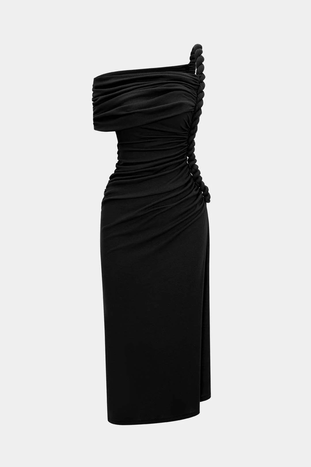 Asymmetrical Shoulder Ruched Twist Knot Sleeveless Maxi Dress - Flockneti