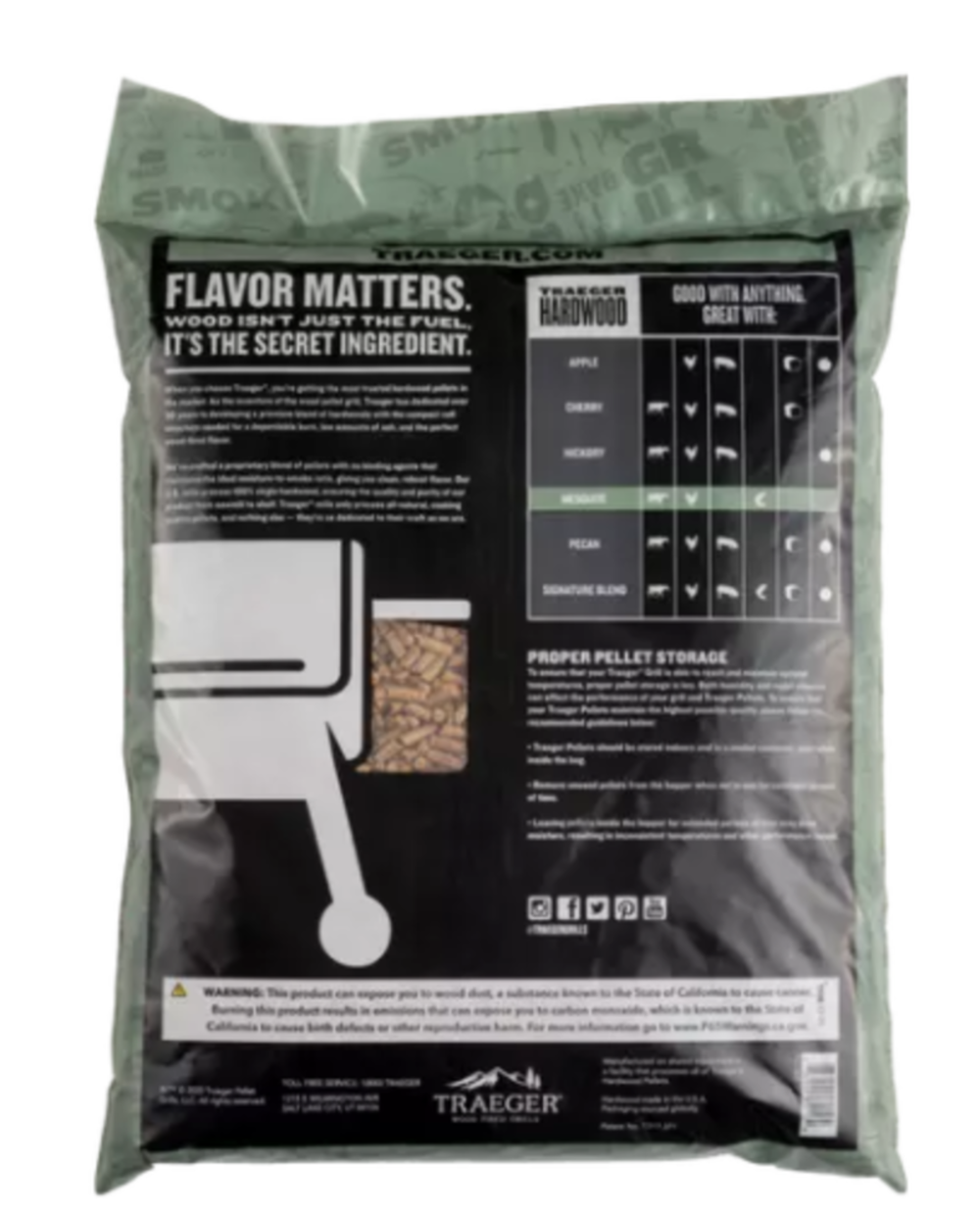 Traeger Mesquite BBQ Wood Pellets 20lb Bag - Flockneti