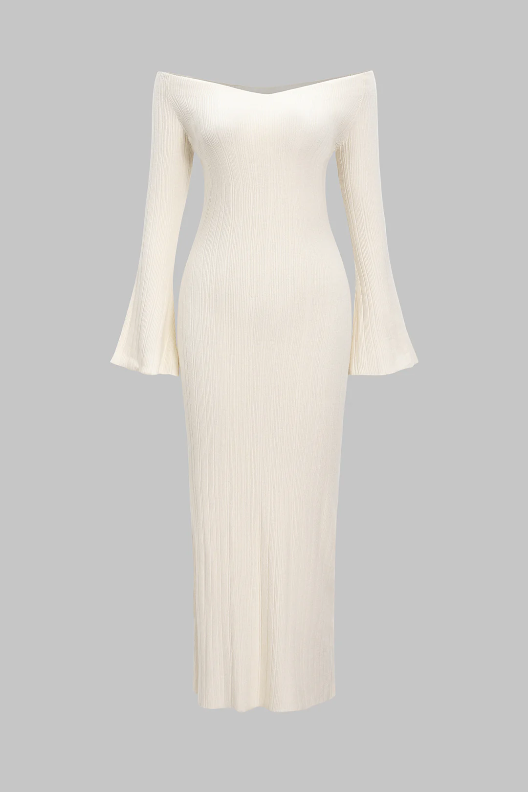Knit Off Shoulder Bell Long Sleeve Dress - Flockneti