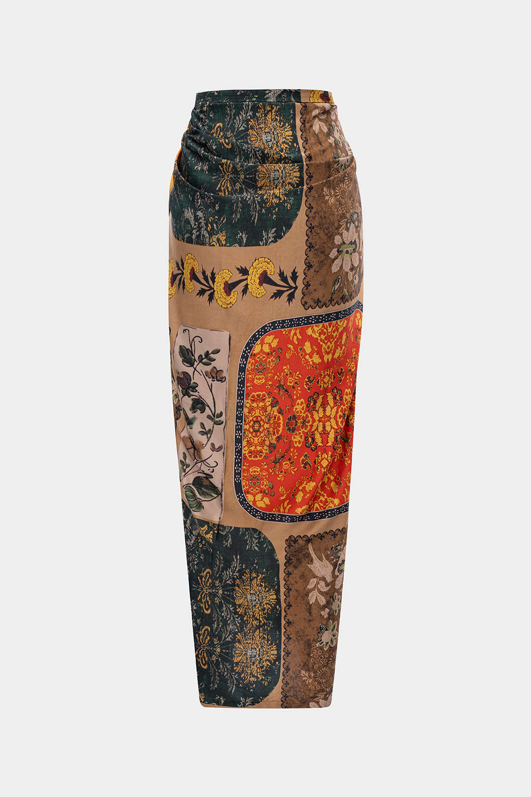 Retro Print Satin Tie Front Skirt - Flockneti