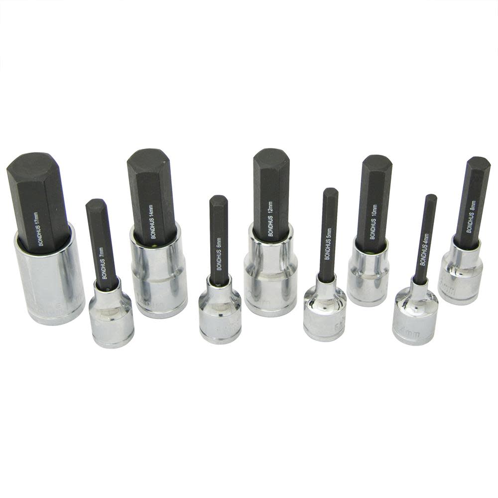 Bondhus 9pc Socket 2In Metric Hex Bit Set - Flockneti