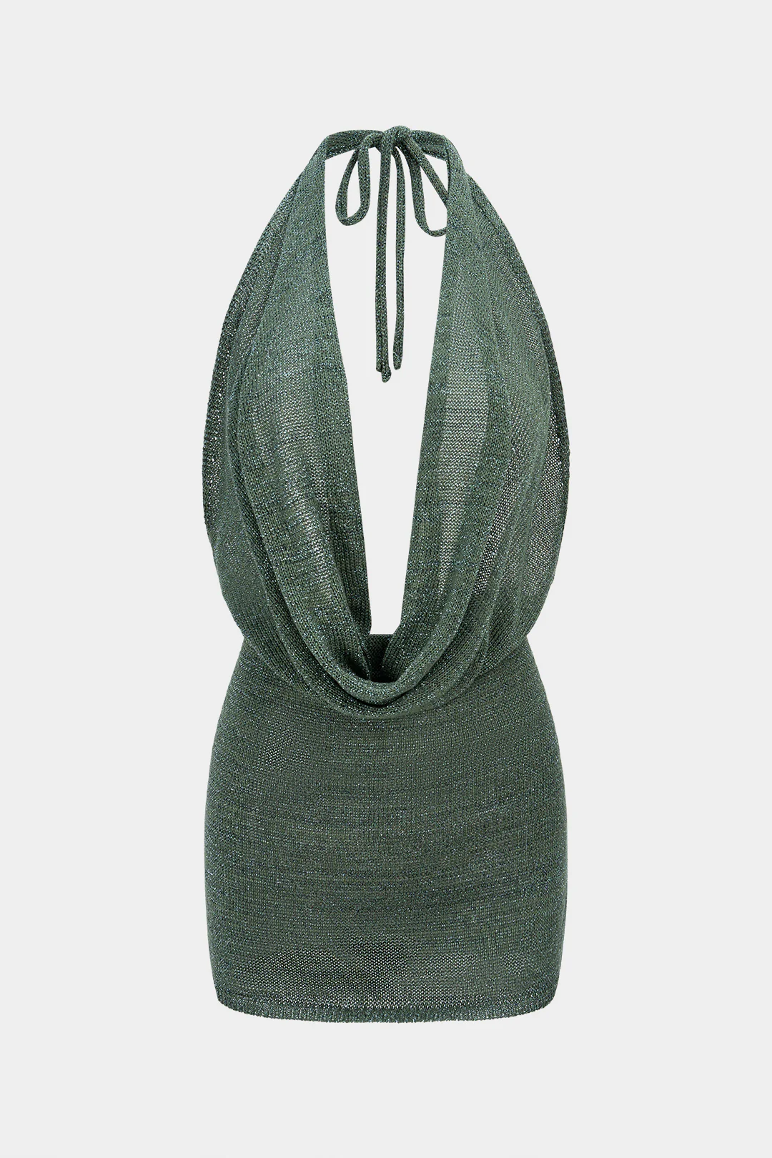 Halter Draped Cowl Neck Tie Back Dress - Flockneti