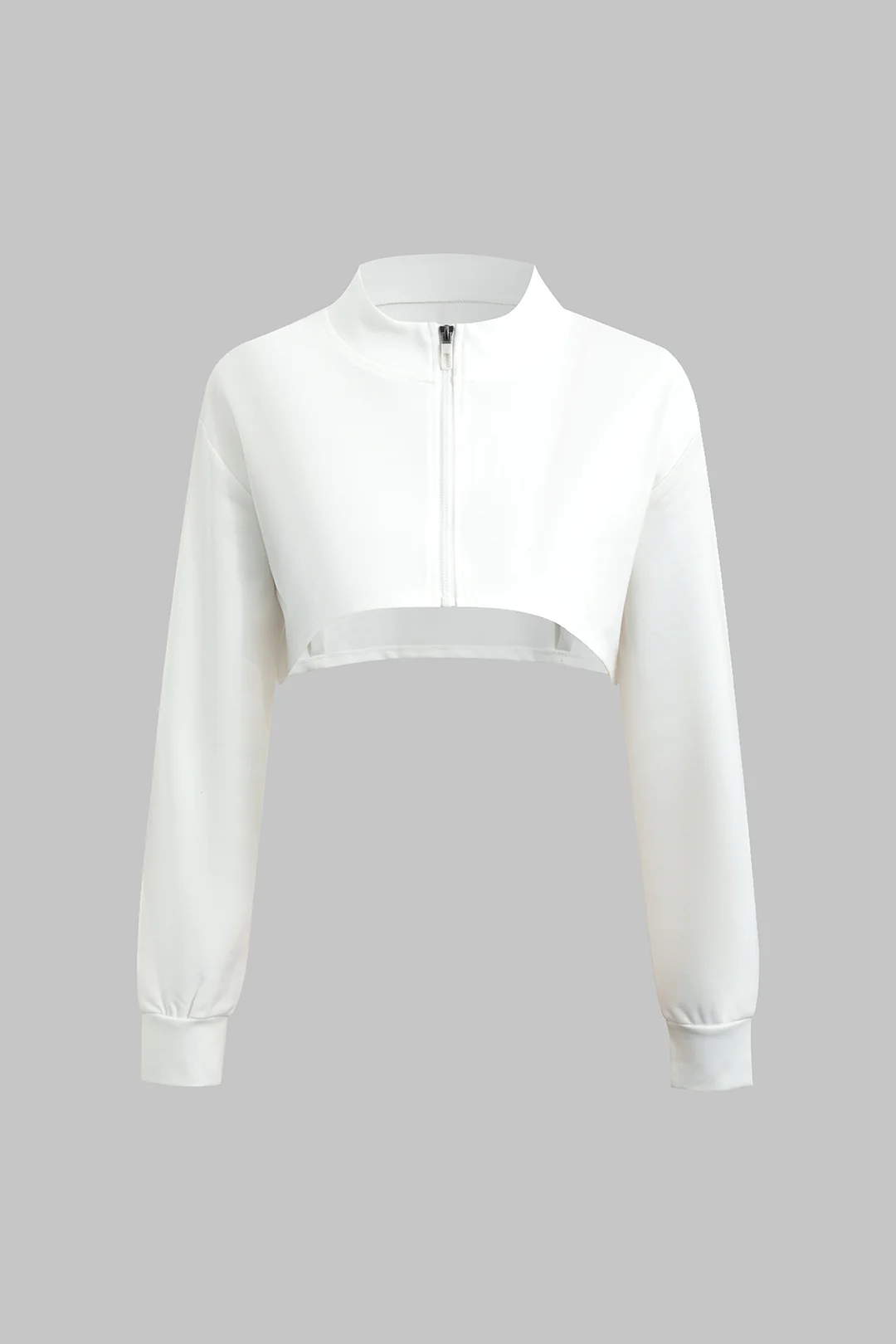 Mock Neck Zipper Long Sleeve Cropped Jacket - Flockneti