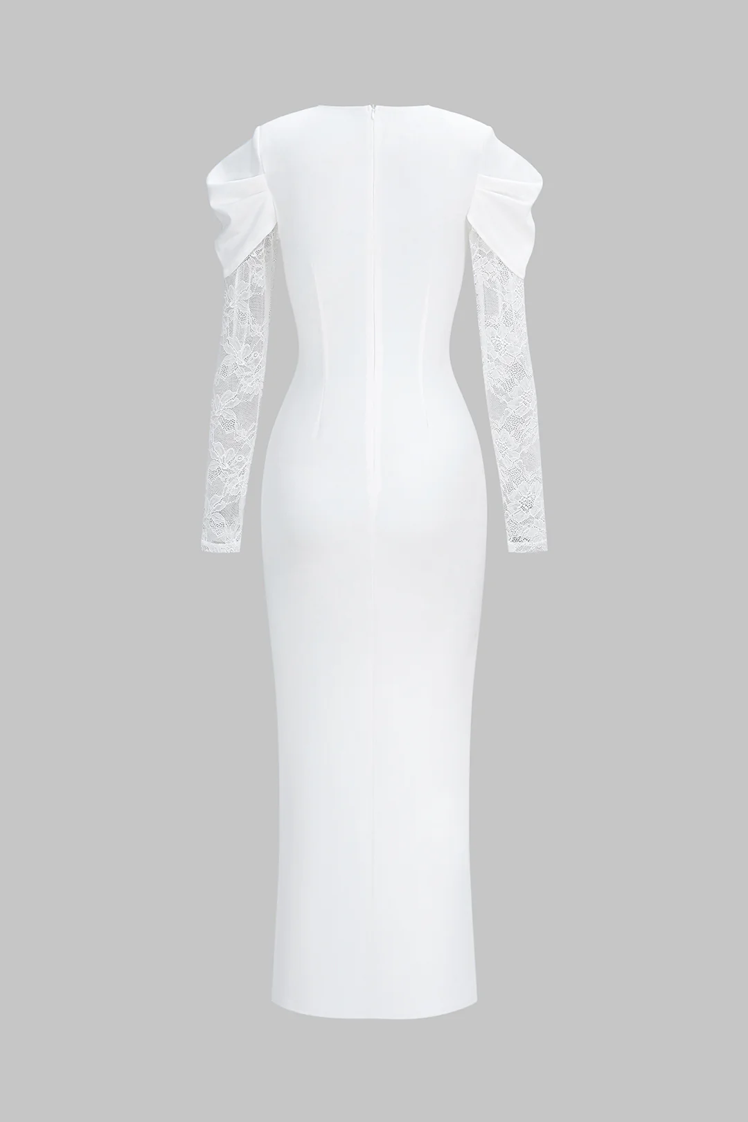 Sheer Lace Patchwork Round Neck Long Sleeve Maxi Dress - Flockneti