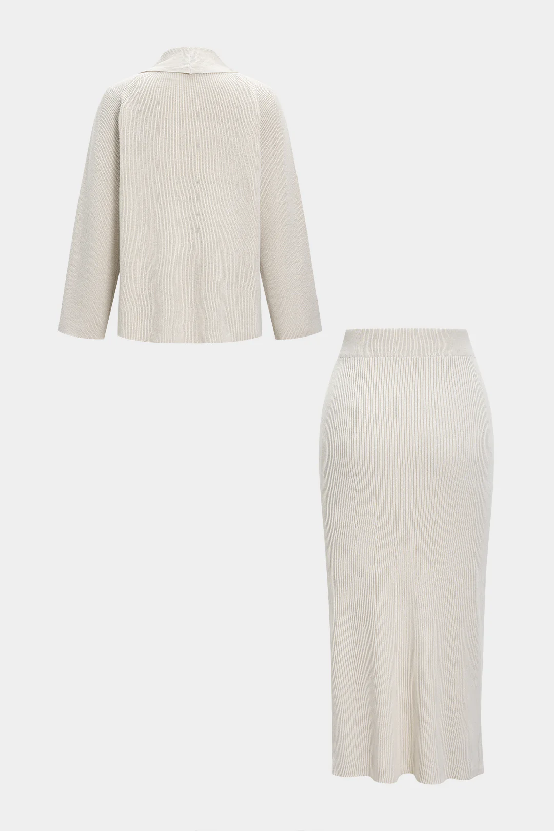 Knit Button Cardigan And Skirt Set - Flockneti