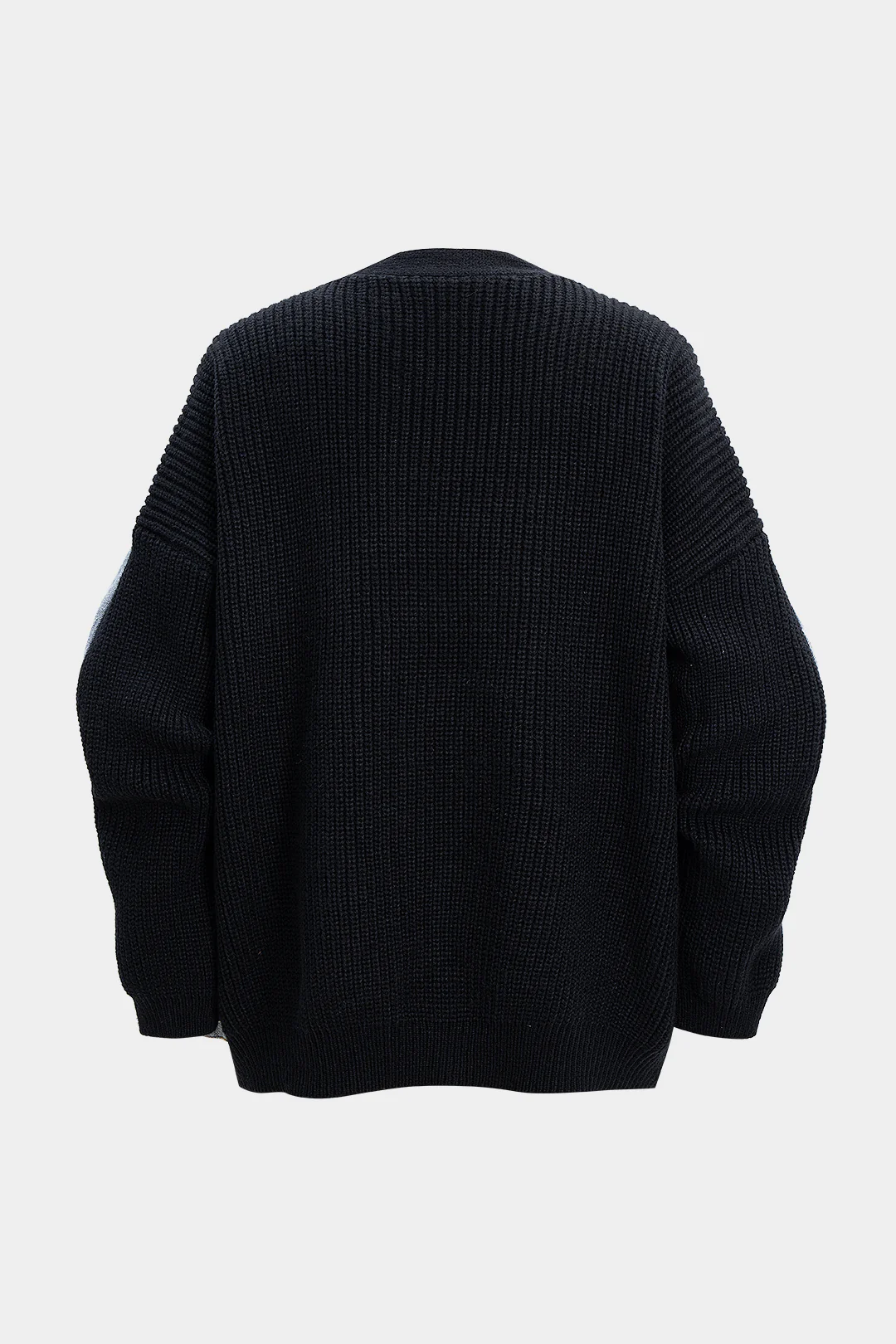 Denim Patchwork V-Neck Pocket Sweater Cardigan - Flockneti