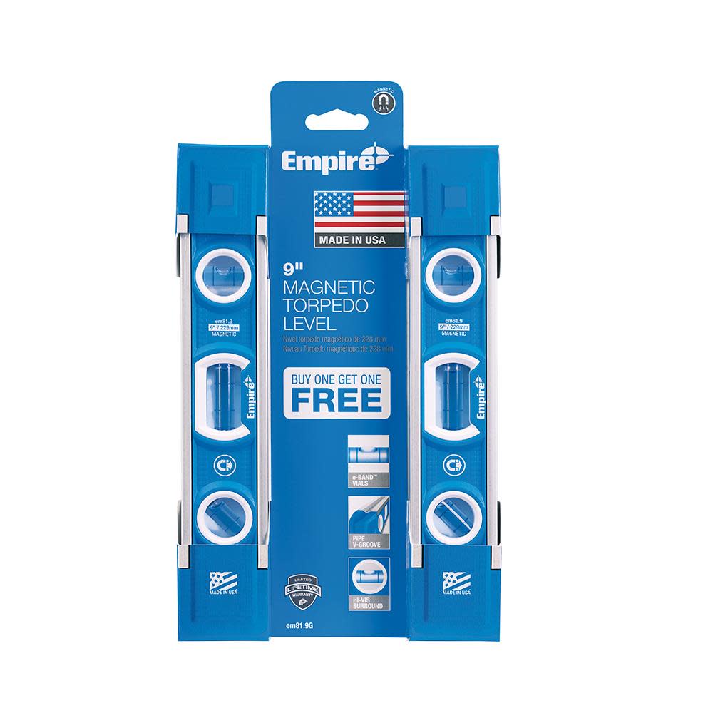Empire Level 9 in. Magnetic Torpedo Level 2 Pack - Flockneti