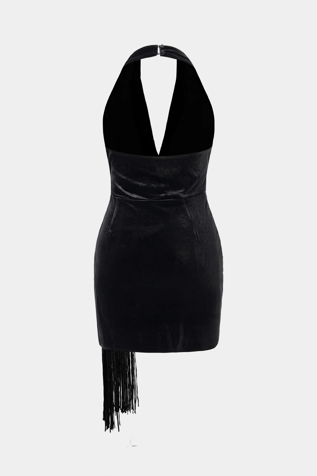 Velvet Halter Neck Fringe Backless Sleeveless Mini Dress - Flockneti