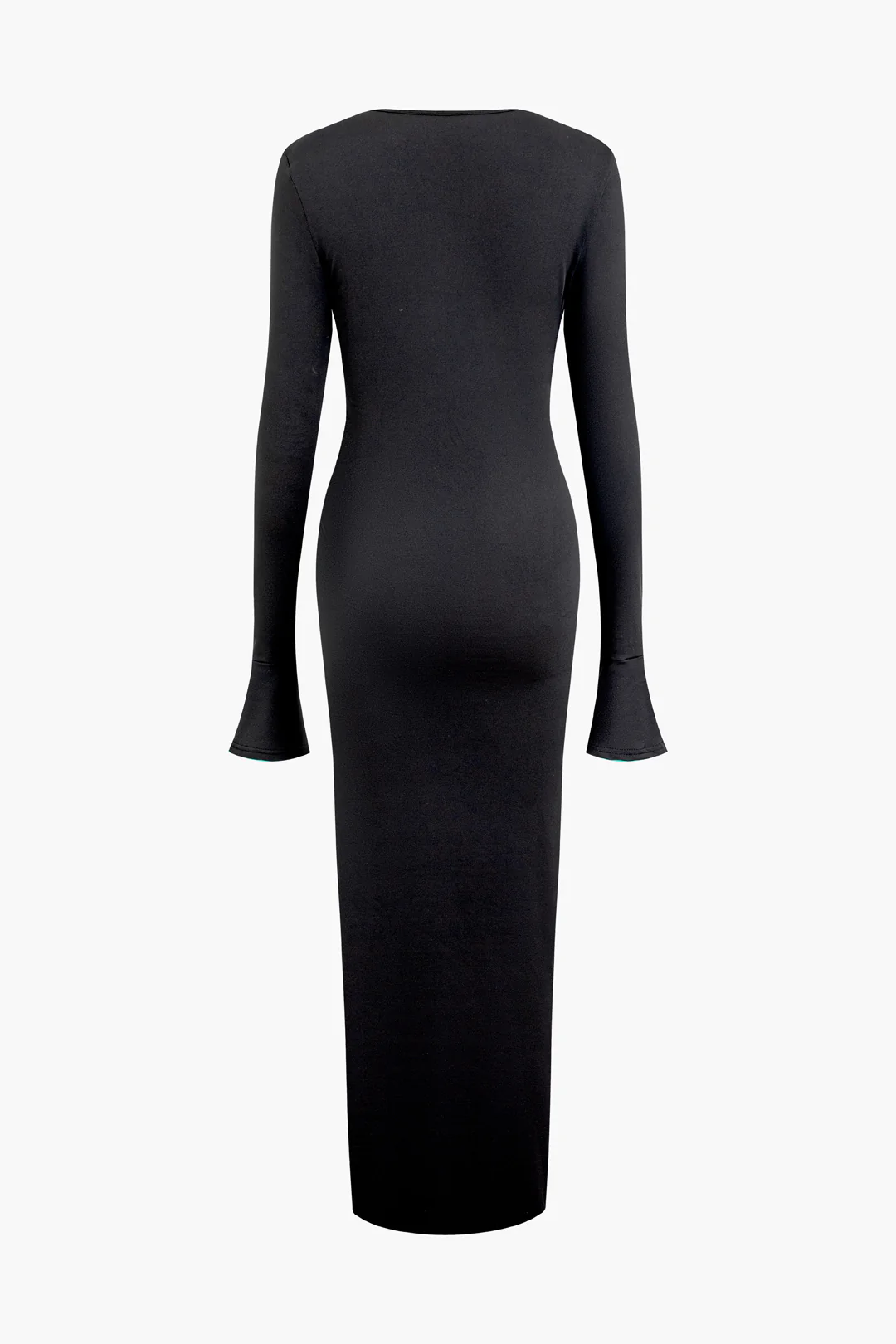 Round Neck Asymmetrical Ruched Long Sleeve Maxi Dress - Flockneti