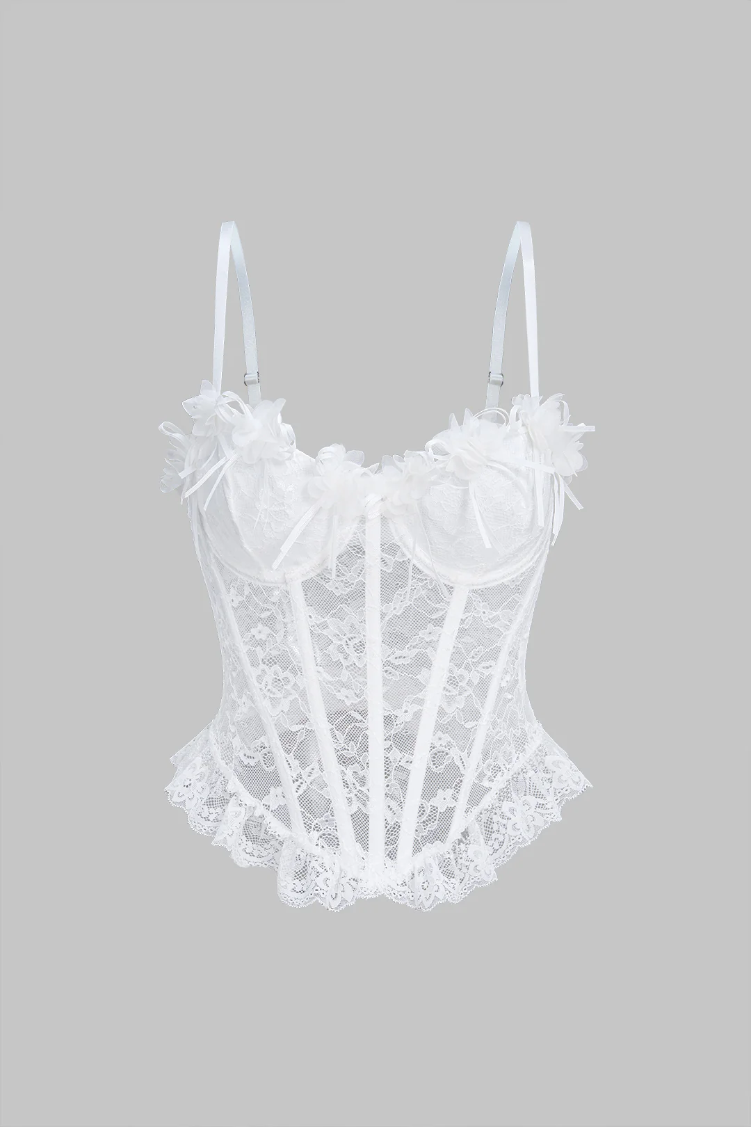 Lace Ruffle Edge Corset Waistband Slip Cami Top - Flockneti