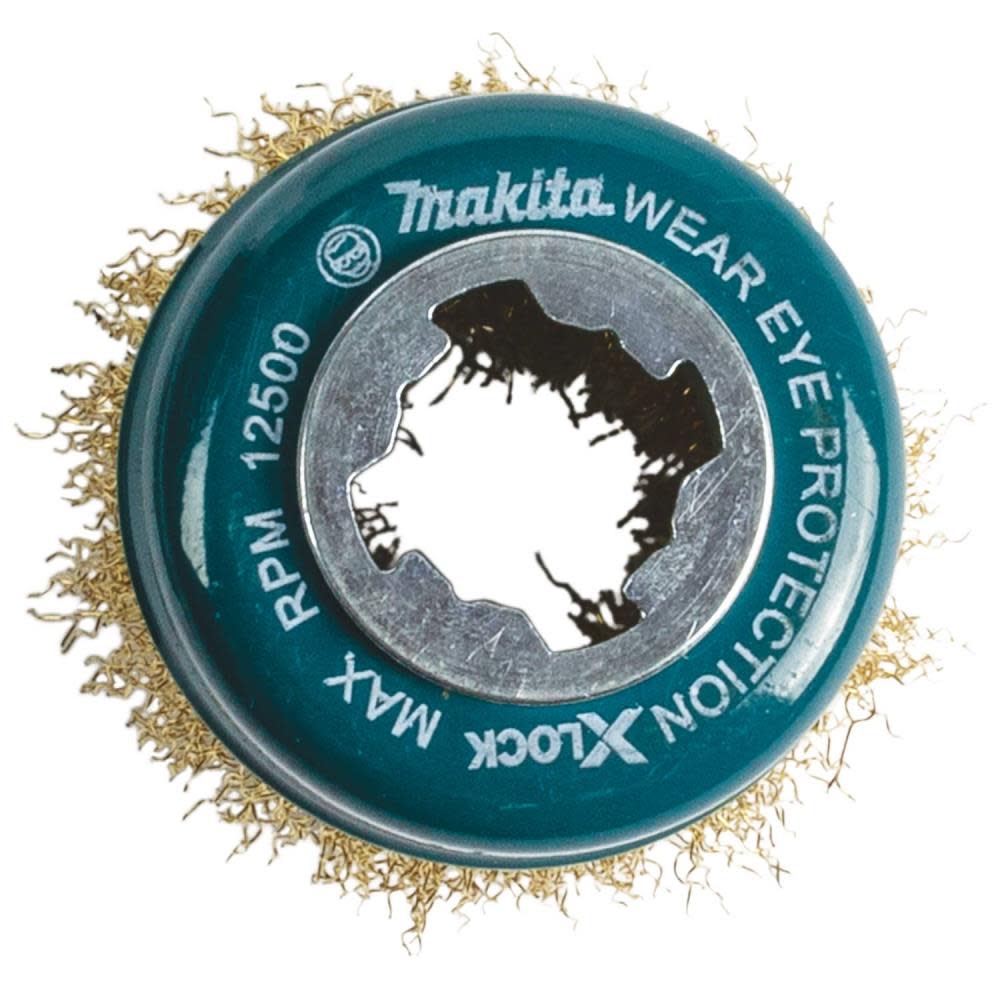 Makita X-LOCK 3″ Brass Coated Carbon Steel Crimped Wire Cup Brush - Flockneti