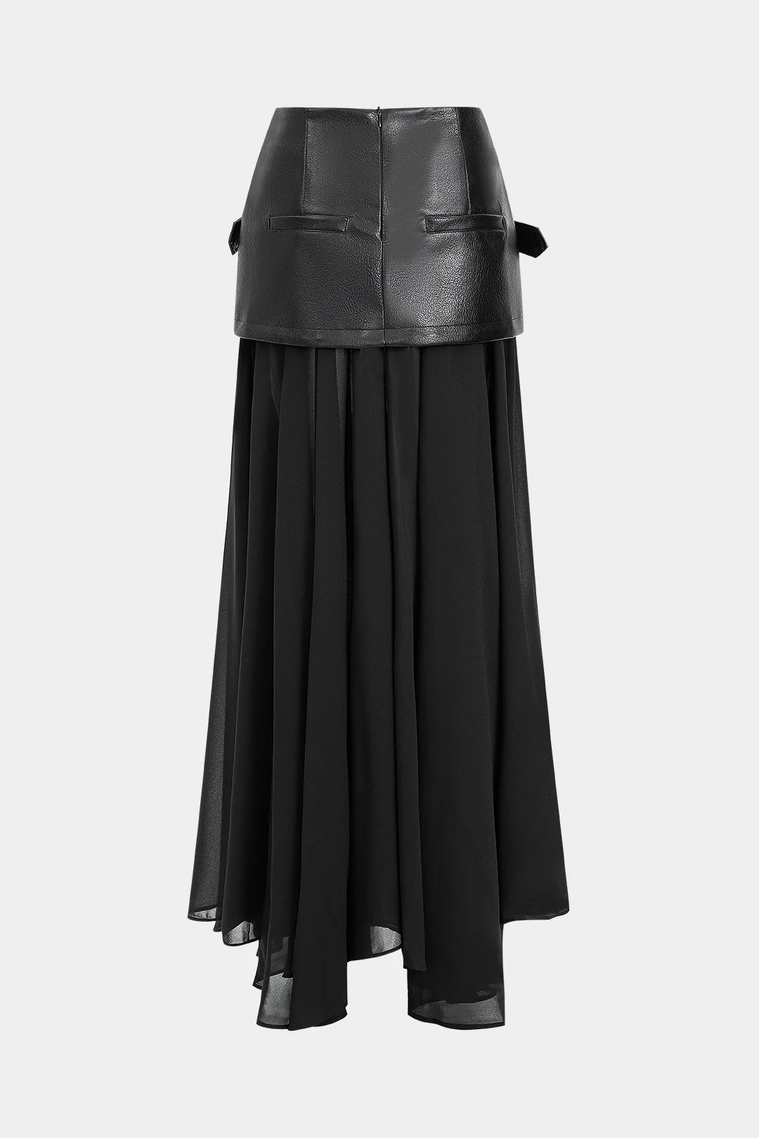 Faux Leather Patchwork Asymmetrical Midi Skirt - Flockneti