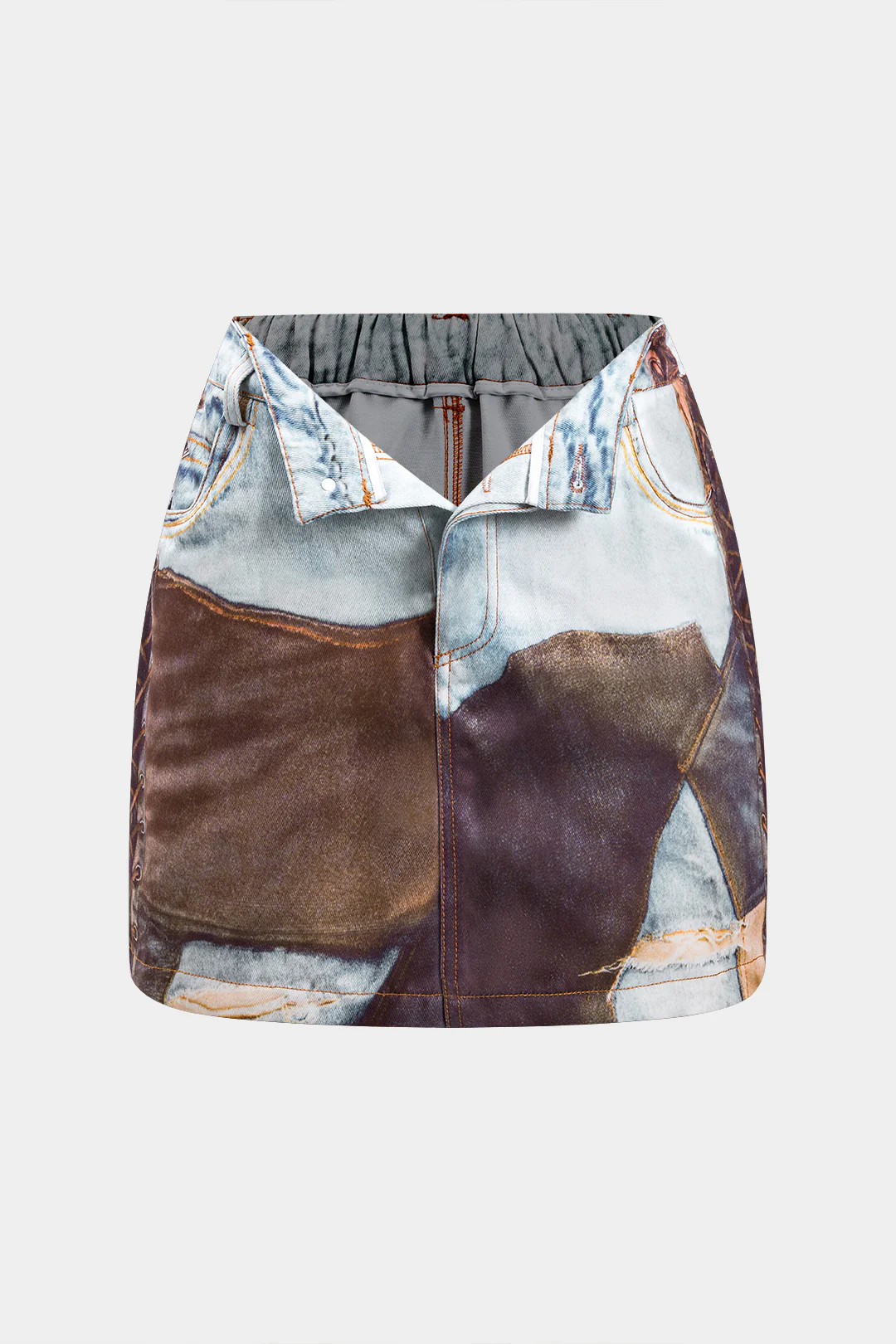 Abstract Print Ruched Button Pocket Skirt - Flockneti