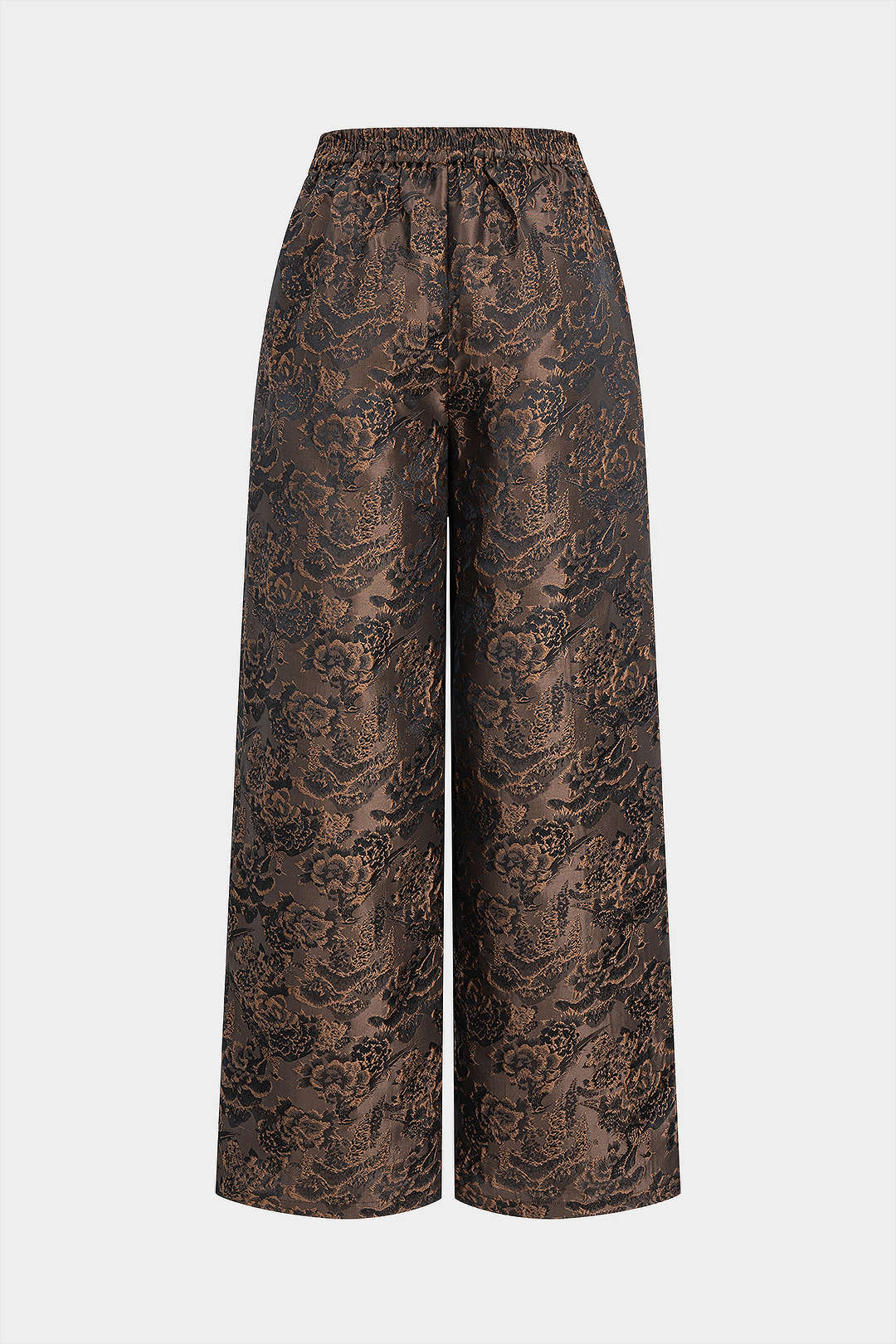 Jacquard Floral Print Shirred Waistband Ruched Pants - Flockneti