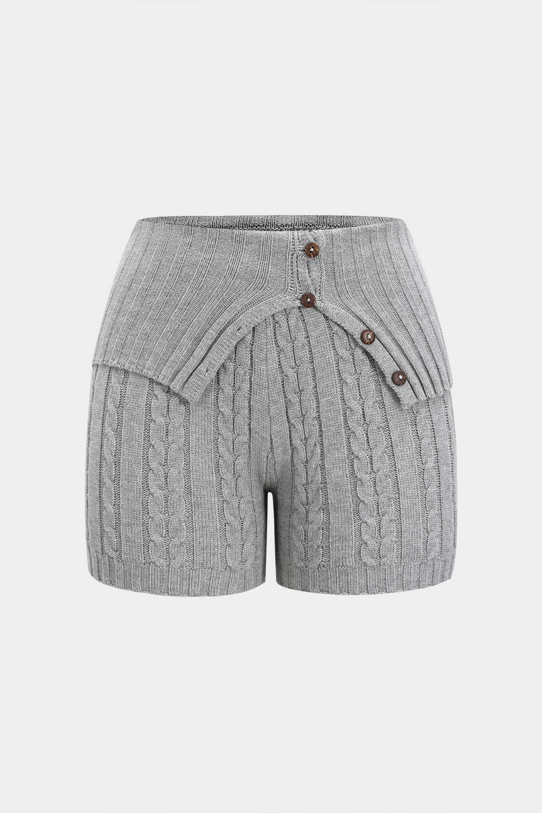 Knit Twisted Pattern Button Shorts - Flockneti