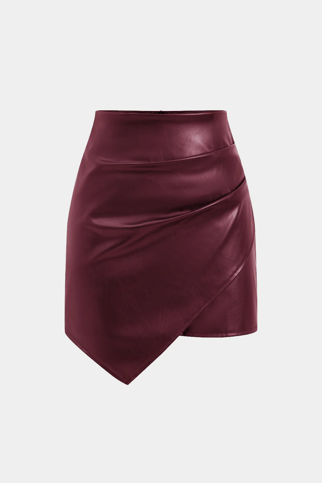 Asymmetrical Faux Leather Ruched Skirt - Flockneti