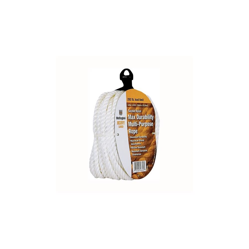 Wellington Nylon Twisted Rope 50′ 1/4″ Dia White - Flockneti