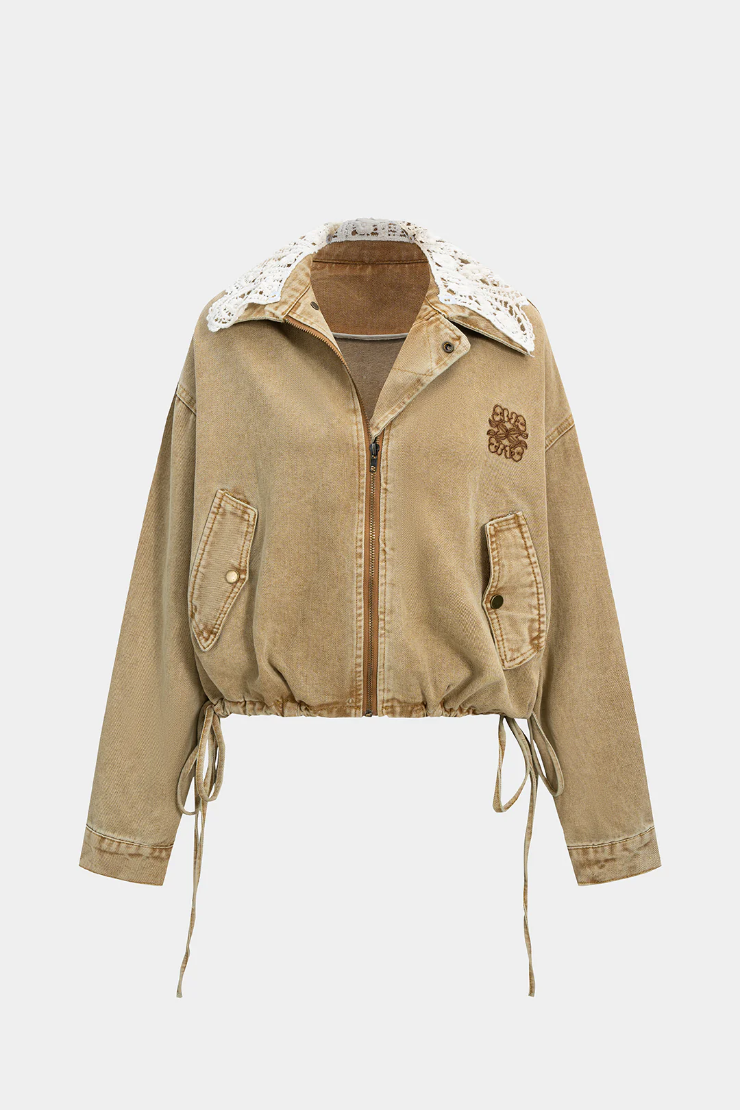 Denim Patchwork Drawstring Outerwear - Flockneti