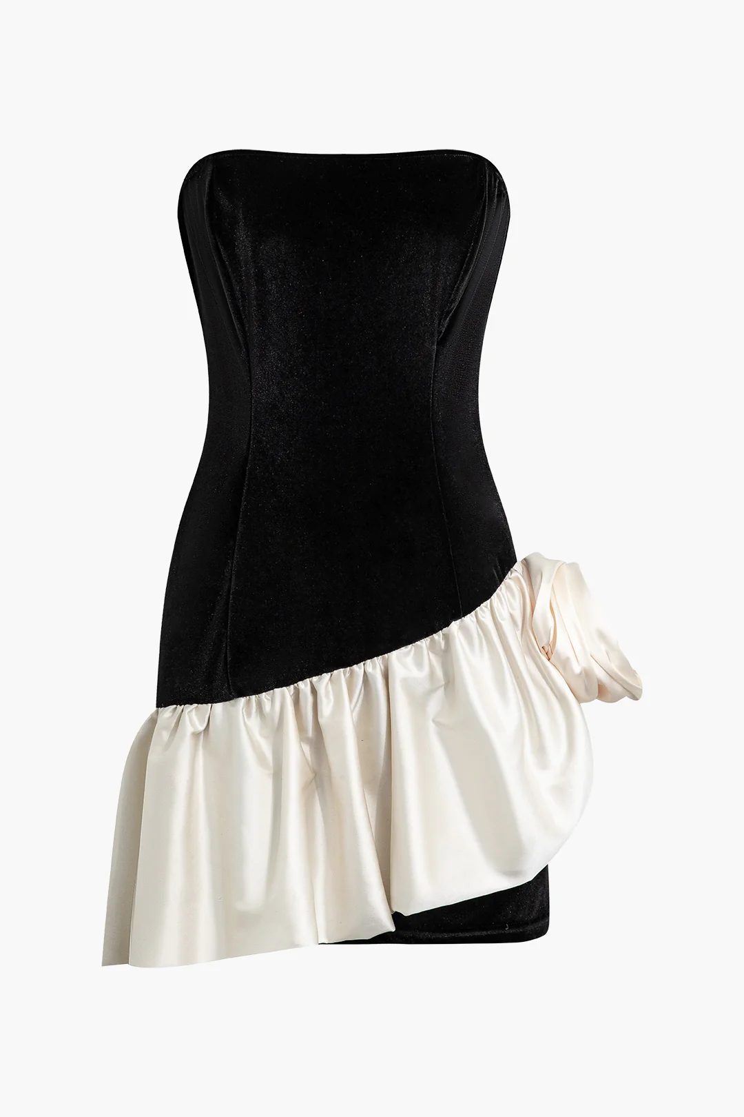 3D Flower Decor Patchwork Sleeveless Mini Dress - Flockneti