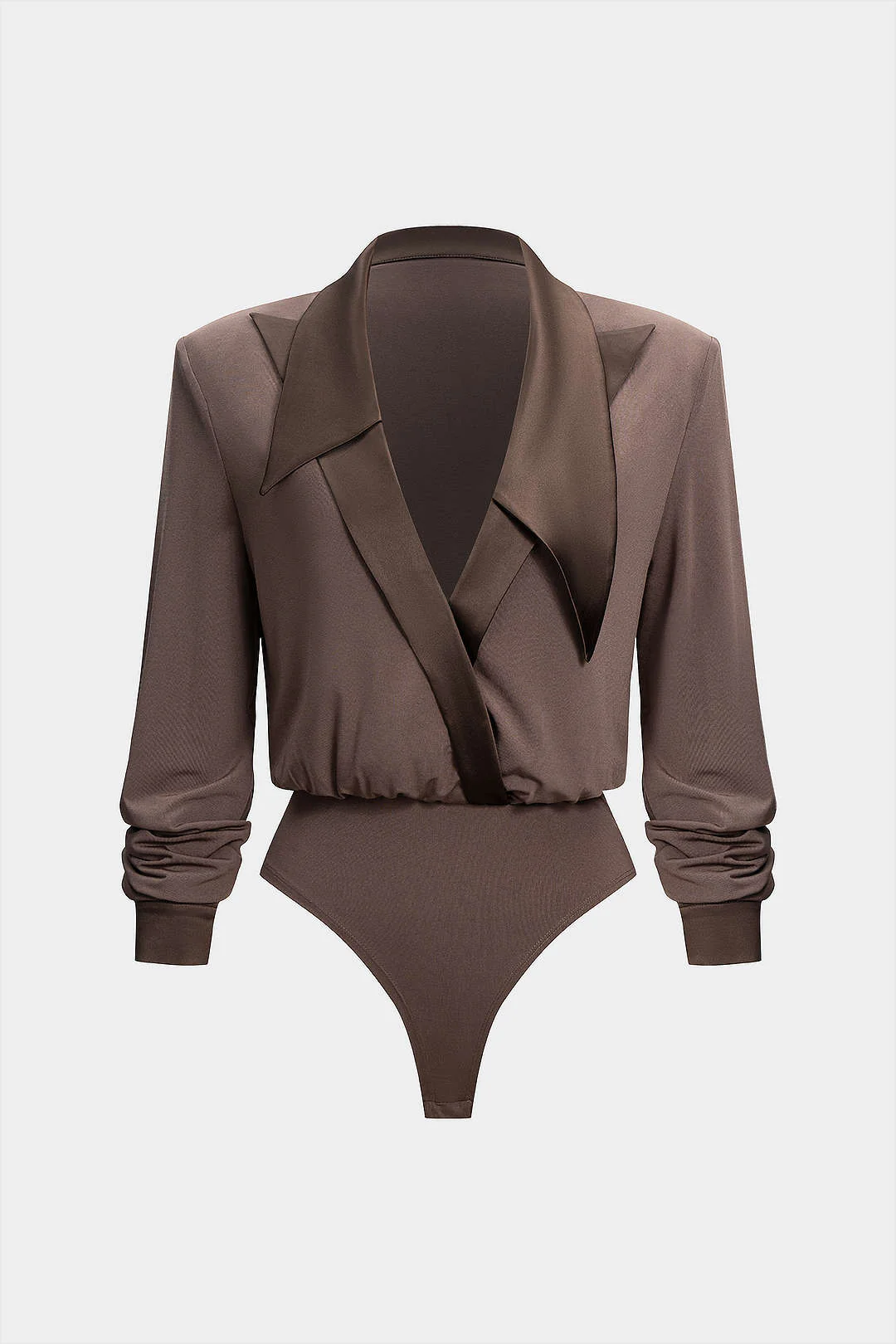 Patchwork Satin Collar Long Sleeve Bodysuit - Flockneti