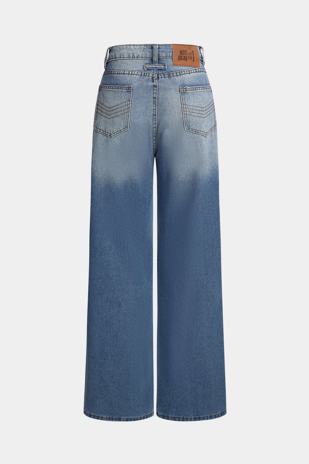 Denim Button High Waist Straight Leg Jeans - Flockneti