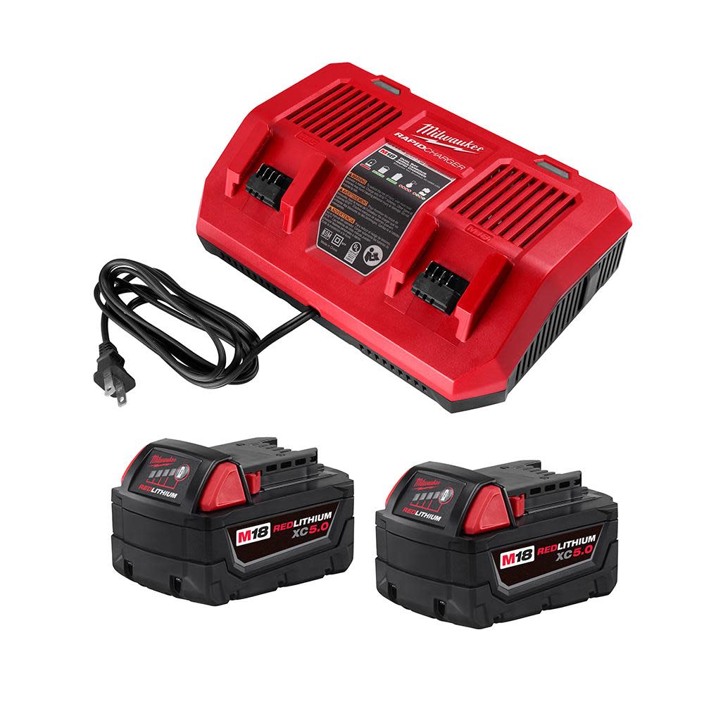 Milwaukee M18 REDLITHIUM 5AH XC 2pk + Dual Bay Charger Kit - Flockneti