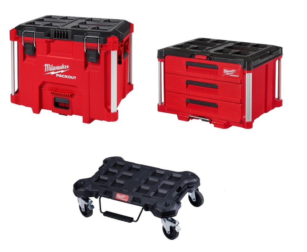 Milwaukee PACKOUT XL Tool Box and 3 Drawer Tool Box with Dolly - Flockneti