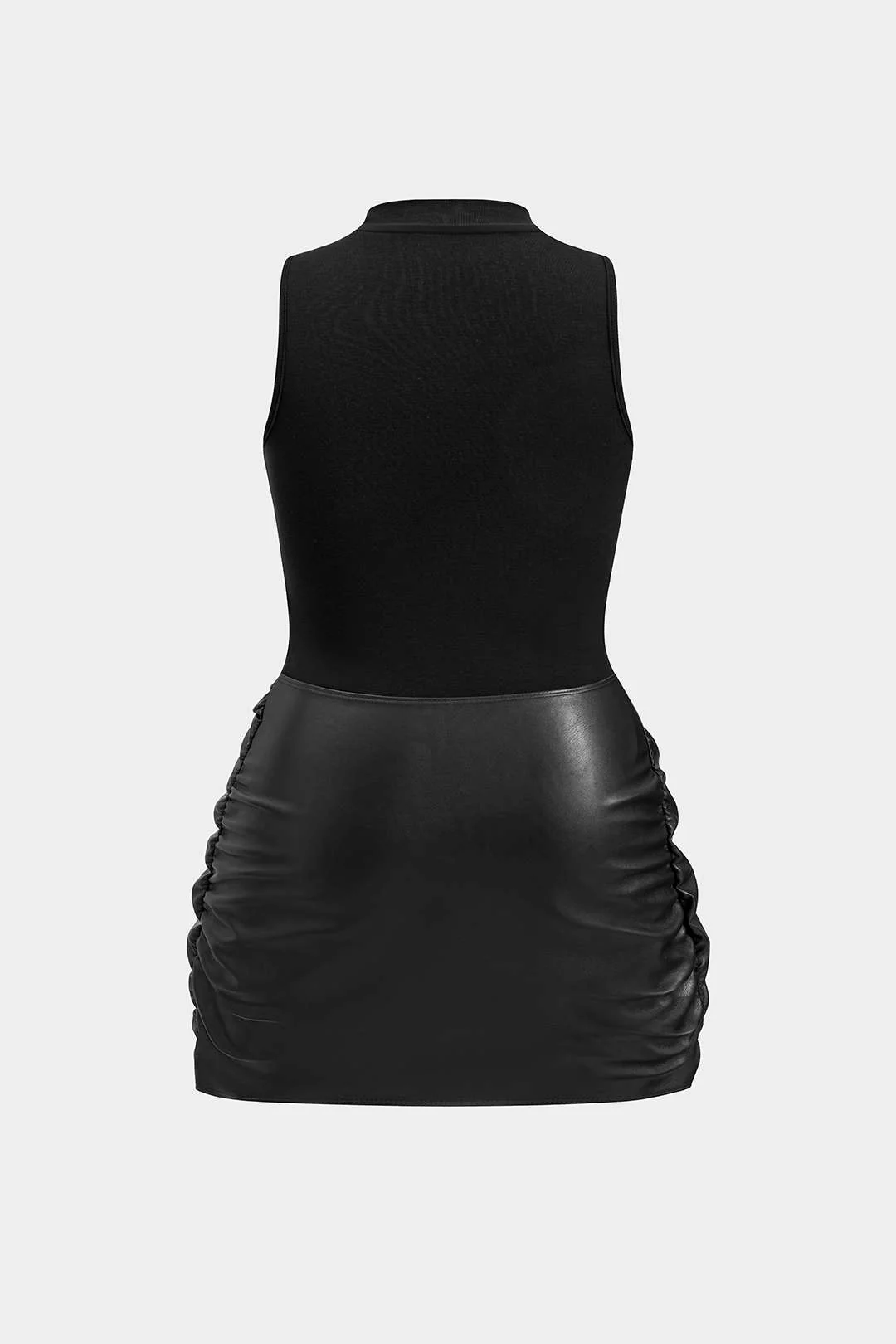 Plus Size Faux Leather Patchwork Tie Front Sleeveless Mini Dress - Flockneti