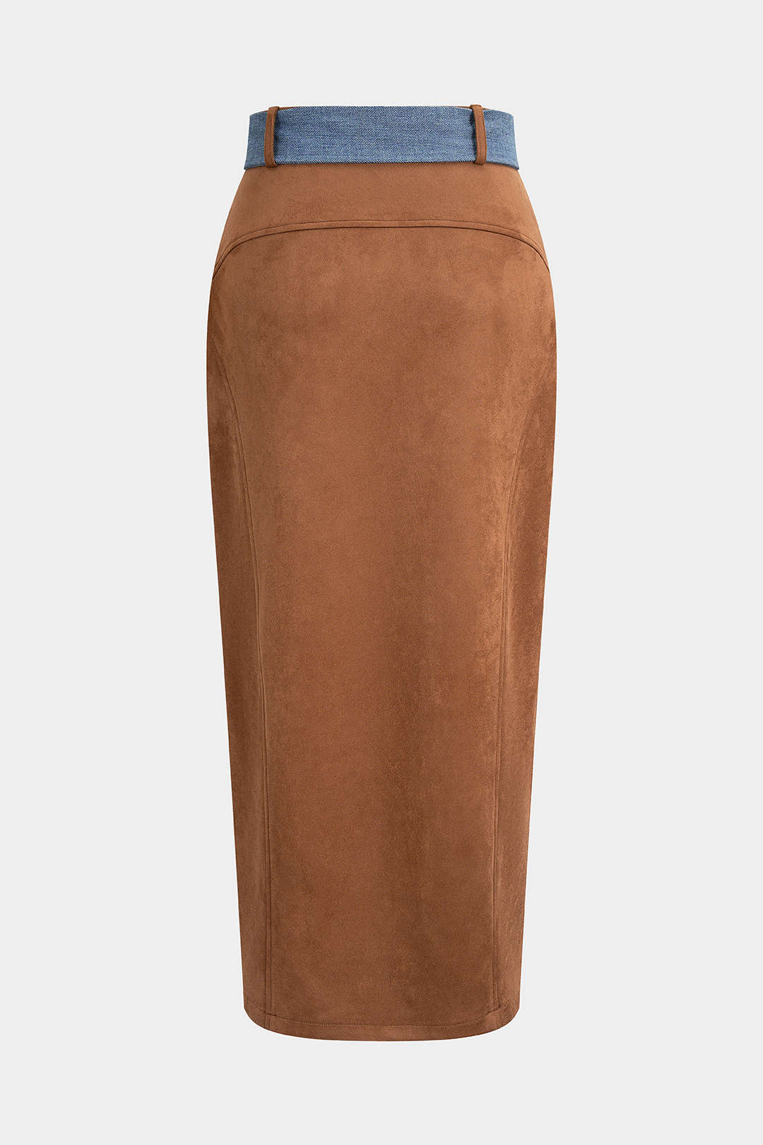 Suede Belted High Slit Skirt - Flockneti