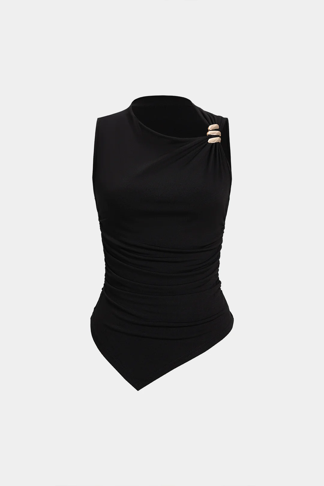 Metallic Button Ruched Asymmetrical Tank Top - Flockneti