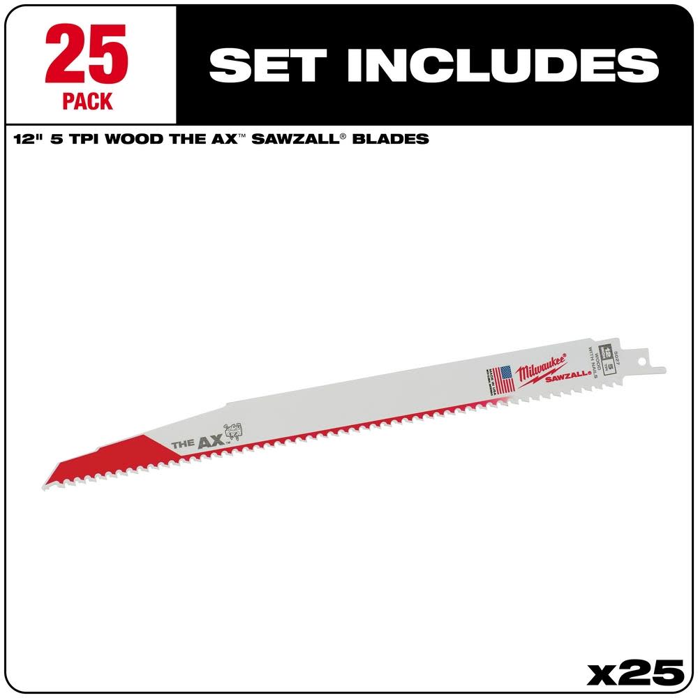 Milwaukee 12 in. 5 TPI The Ax SAWZALL Blade 25PK - Flockneti