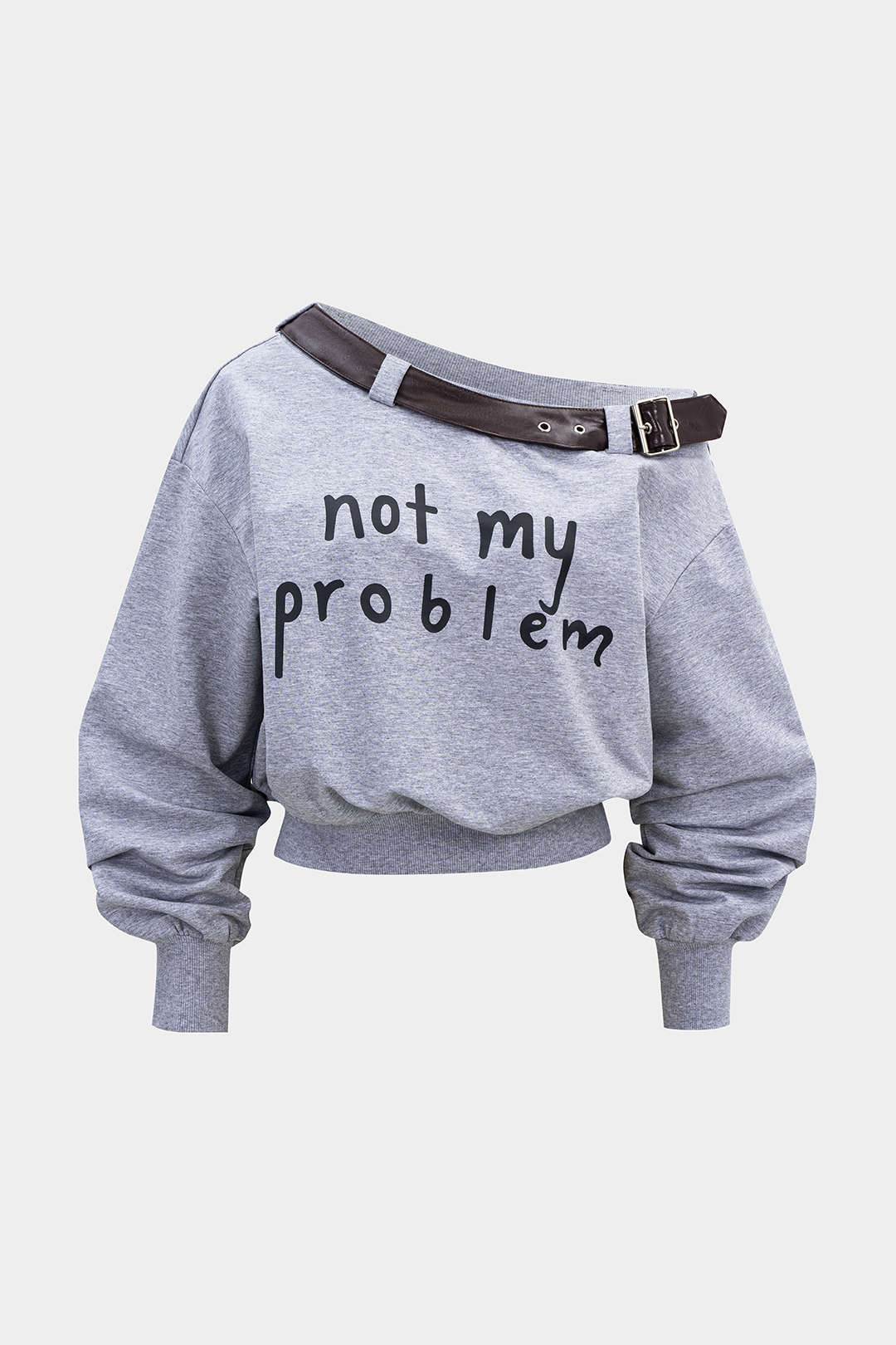 Letter Print One Shoulder Belt Sweatshirt - Flockneti