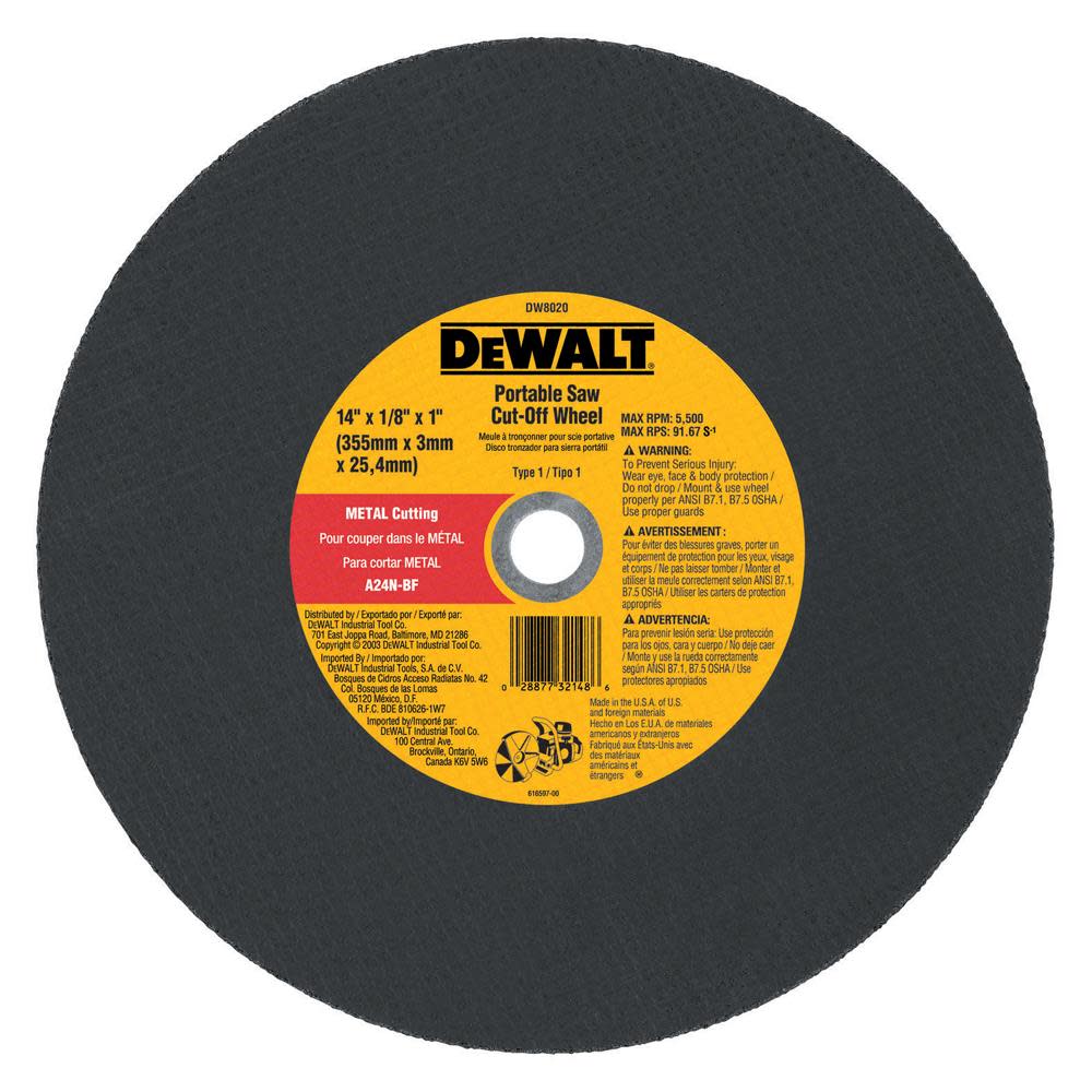 DEWALT TYPE 1 HIGH PERFORMANCE CUTTING WHEELS (DW8020) - Flockneti