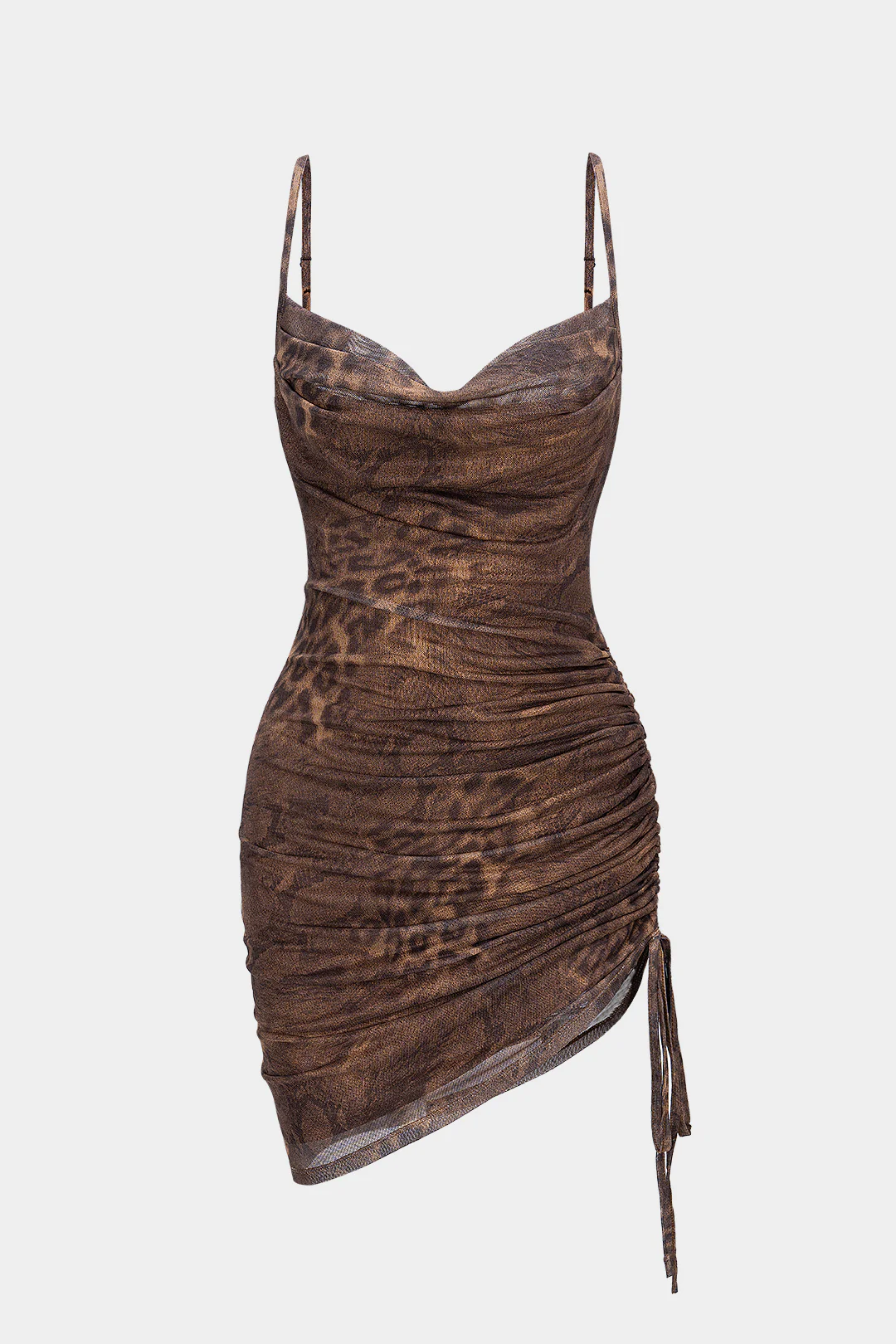 Mesh Ruched Drawstring Slip Sleeveless Mini Dress - Flockneti