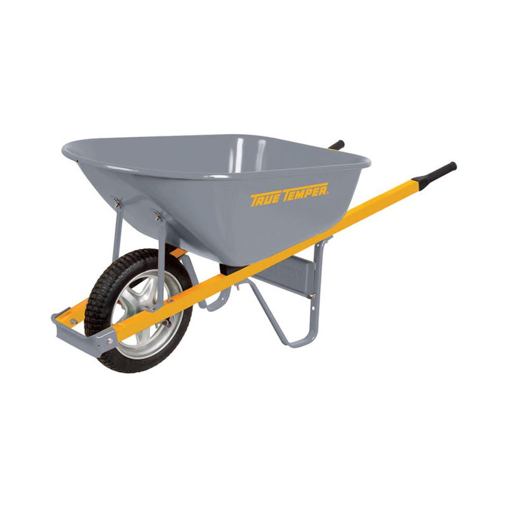 True Temper 6 cu. ft. Steel Wheelbarrow with Single Flat Tire - Flockneti