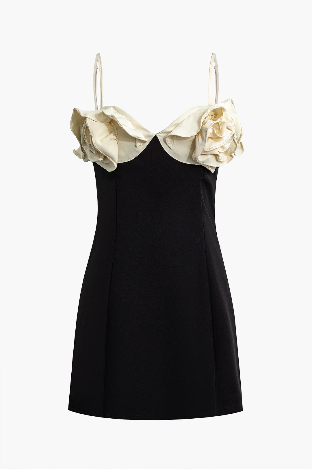 Satin 3D Floral Decor Sleeveless Slip Mini Dress - Flockneti