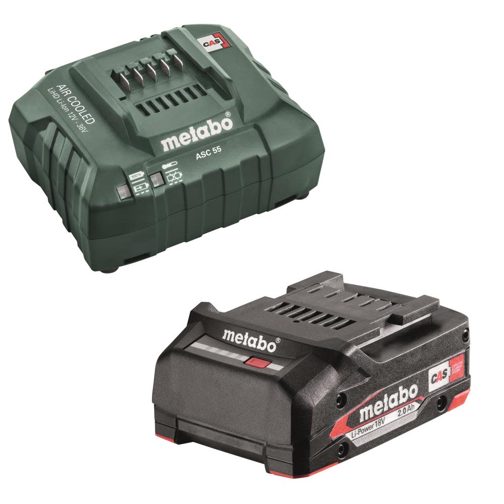 Metabo 18V Lithium Ion 2.0Ah Battery + ASC 55 Charger Kit - Flockneti