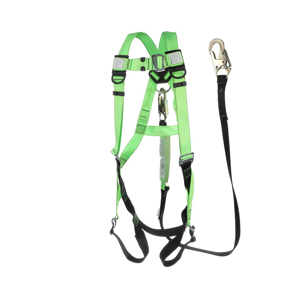 Peakworks Adjustable Full Body Safety Harness 6 Ft. Shock Absorbent Lanyard with Snap Hook Compliance Kit Green Universal Fit - Flockneti