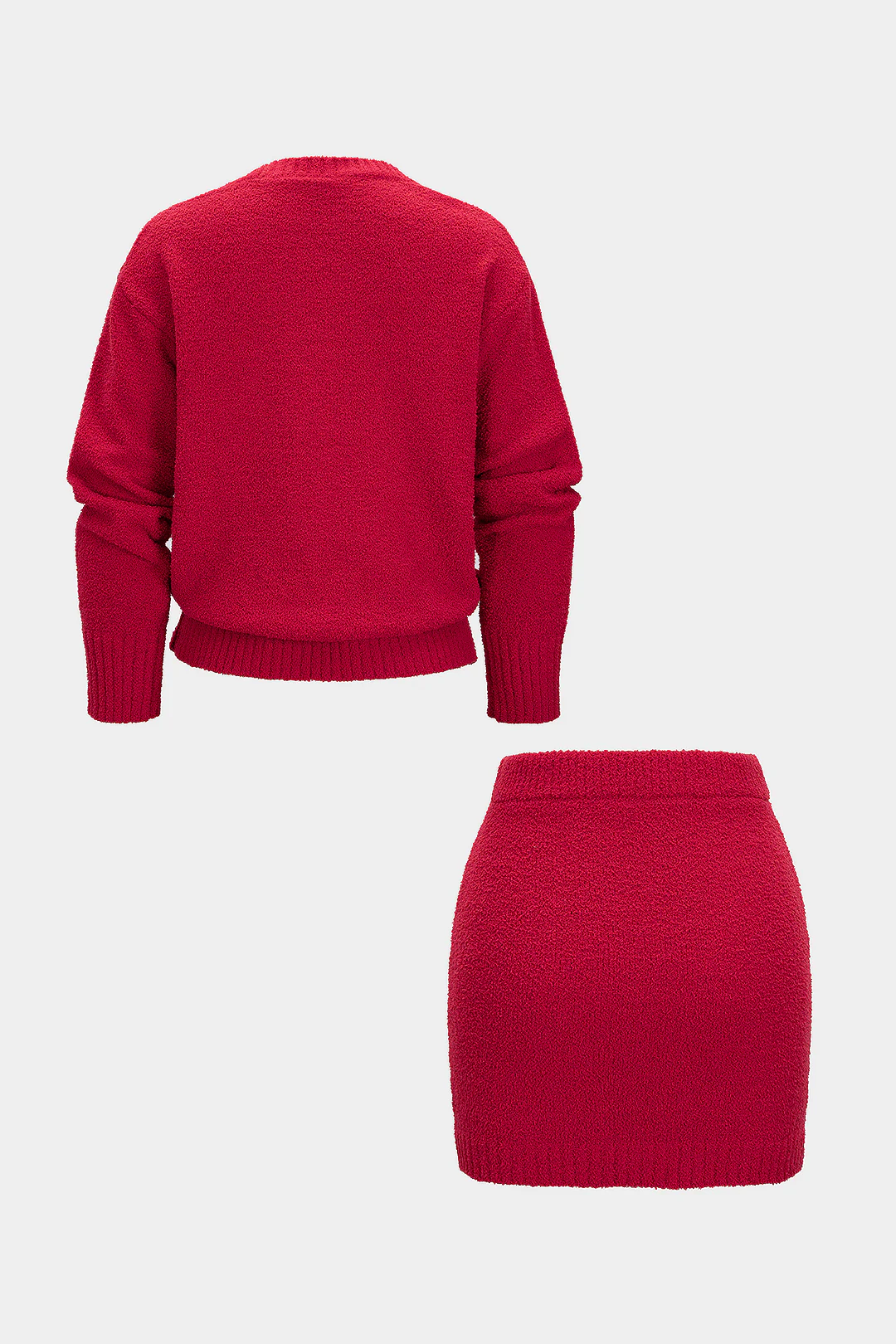 Round Neck Long-Sleeve Top And Mini Skirt Set - Flockneti