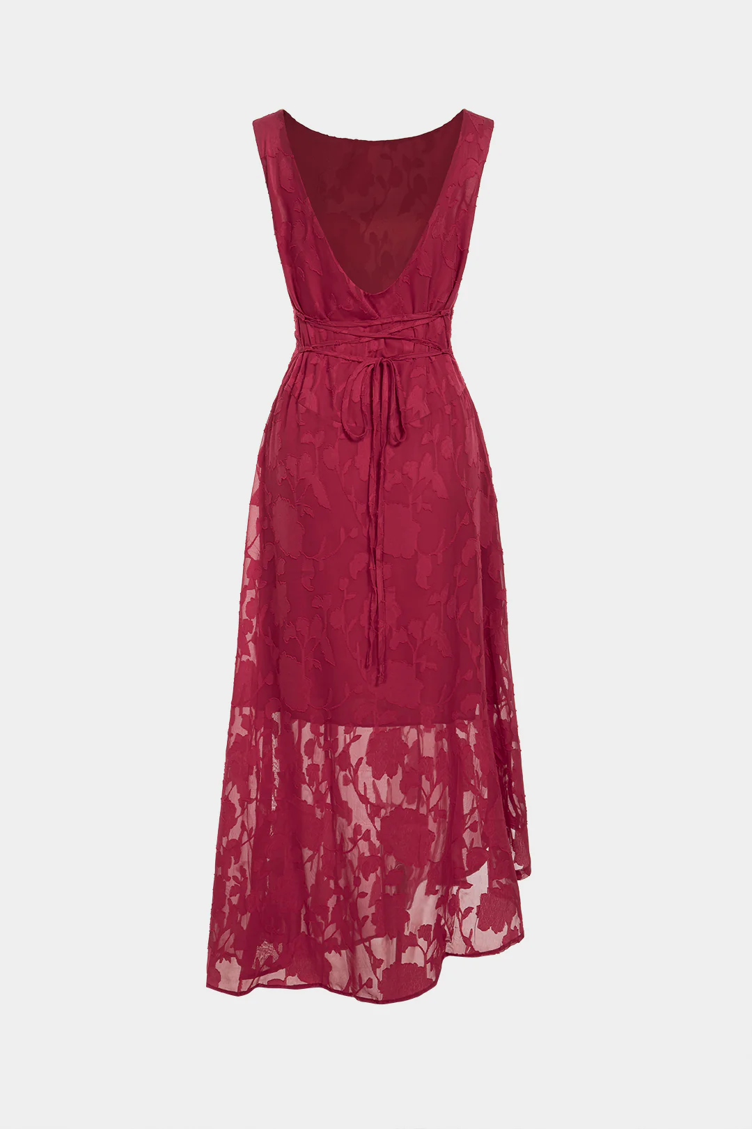 Jacquard Patchwork Lace Round Neck Backless Tie Back Sleeveless Maxi Dress - Flockneti