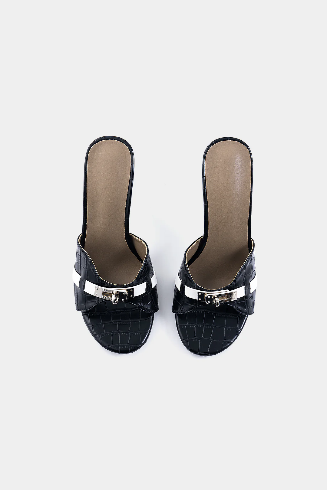 Crocodile Pattern Faux Leather Metallic Heels - Flockneti