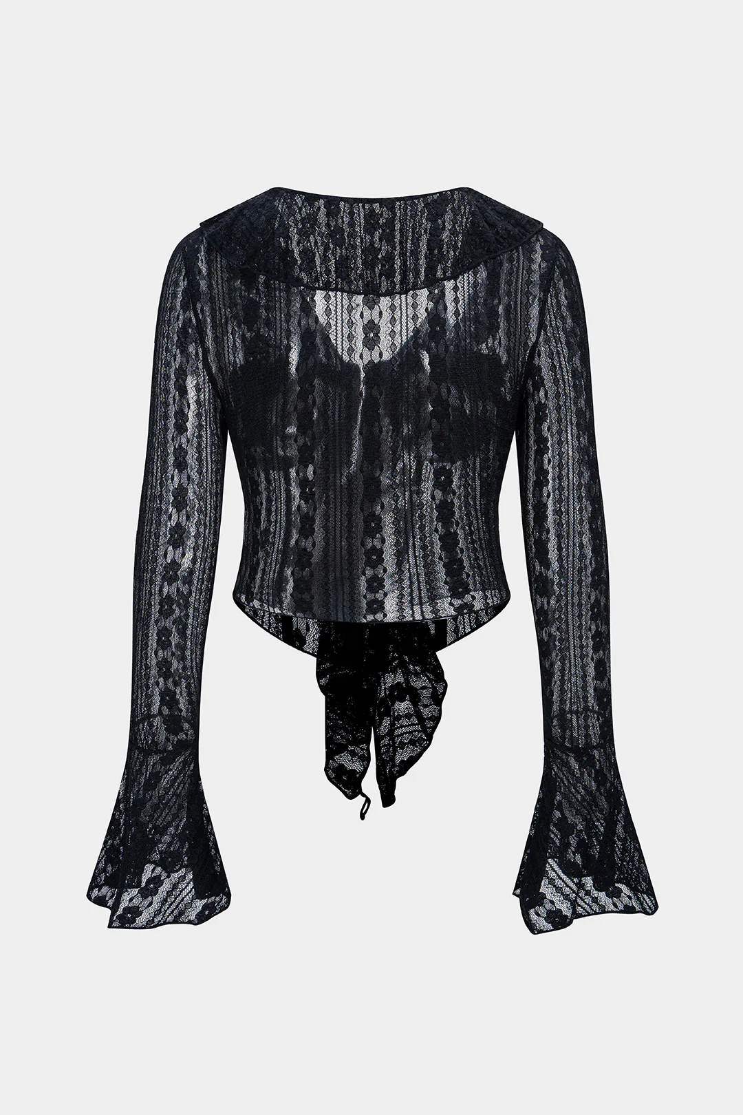 Lace Bustier Ruffle V-Neck Long-Sleeve Top - Flockneti