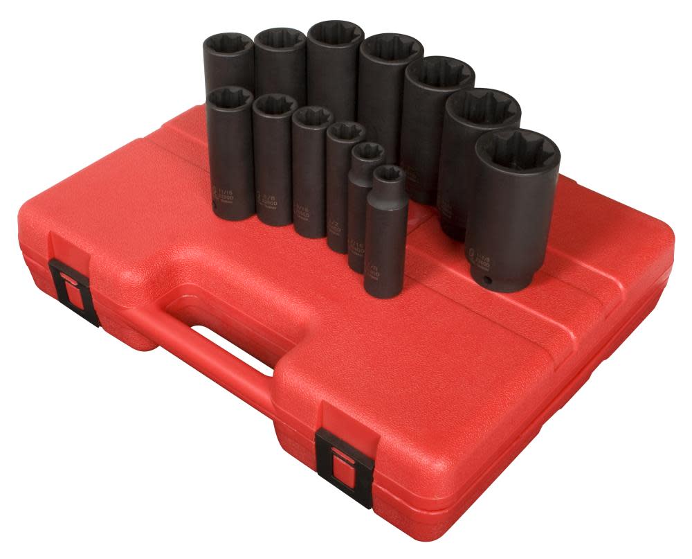 Sunex 1/2 In. Dr Deep 8pt SAE Impact Socket Set 13 pc. - Flockneti