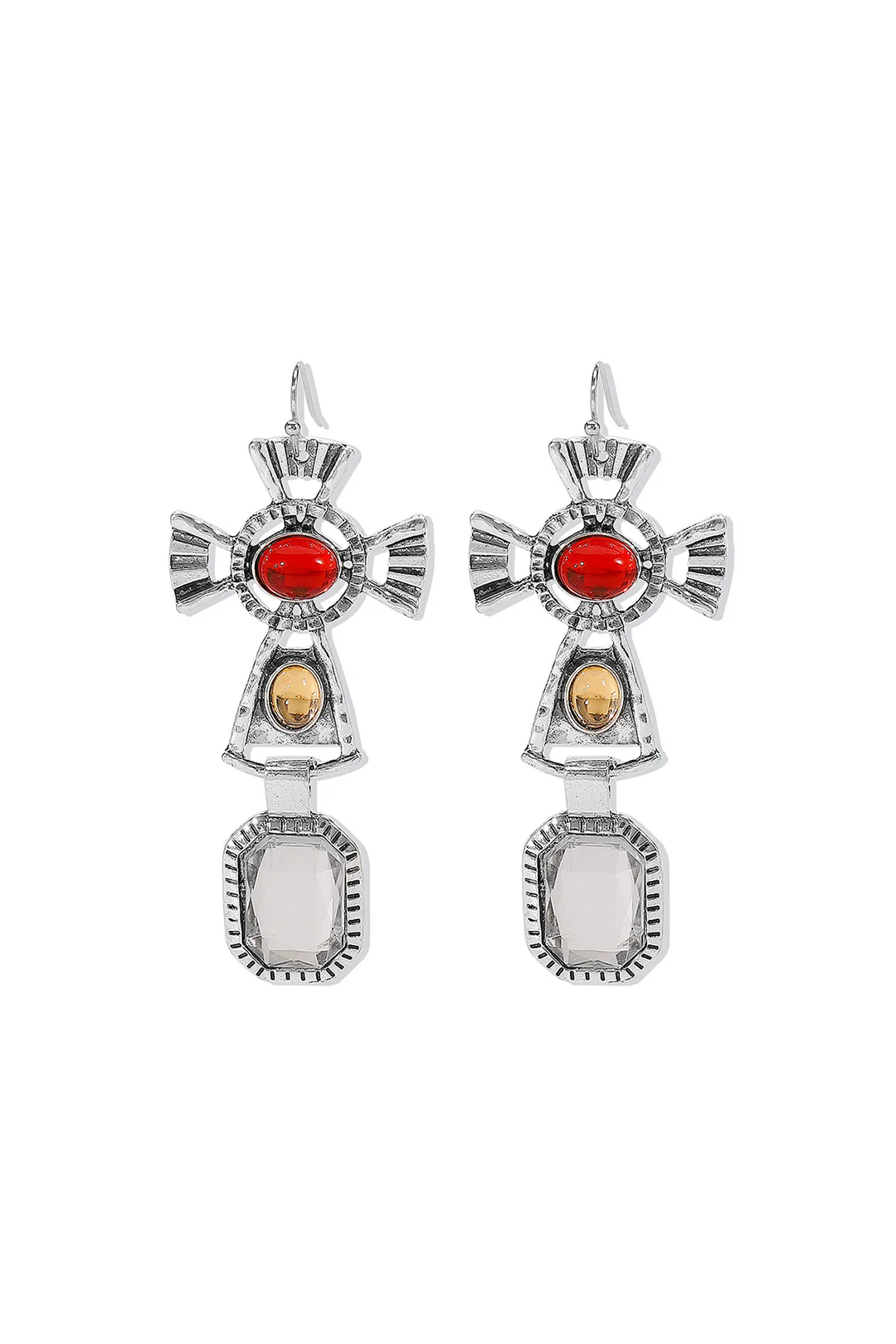 Red Gem Decor Cross Earrings - Flockneti