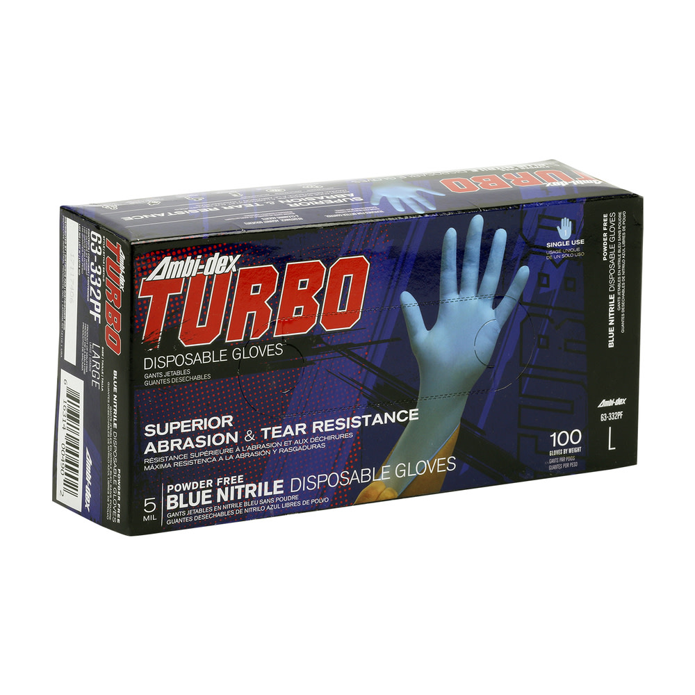 Ambi-dex Turbo Disposable Nitrile, 5 mil Blue, Powder Free, 100 pcs/bx, XL - Flockneti