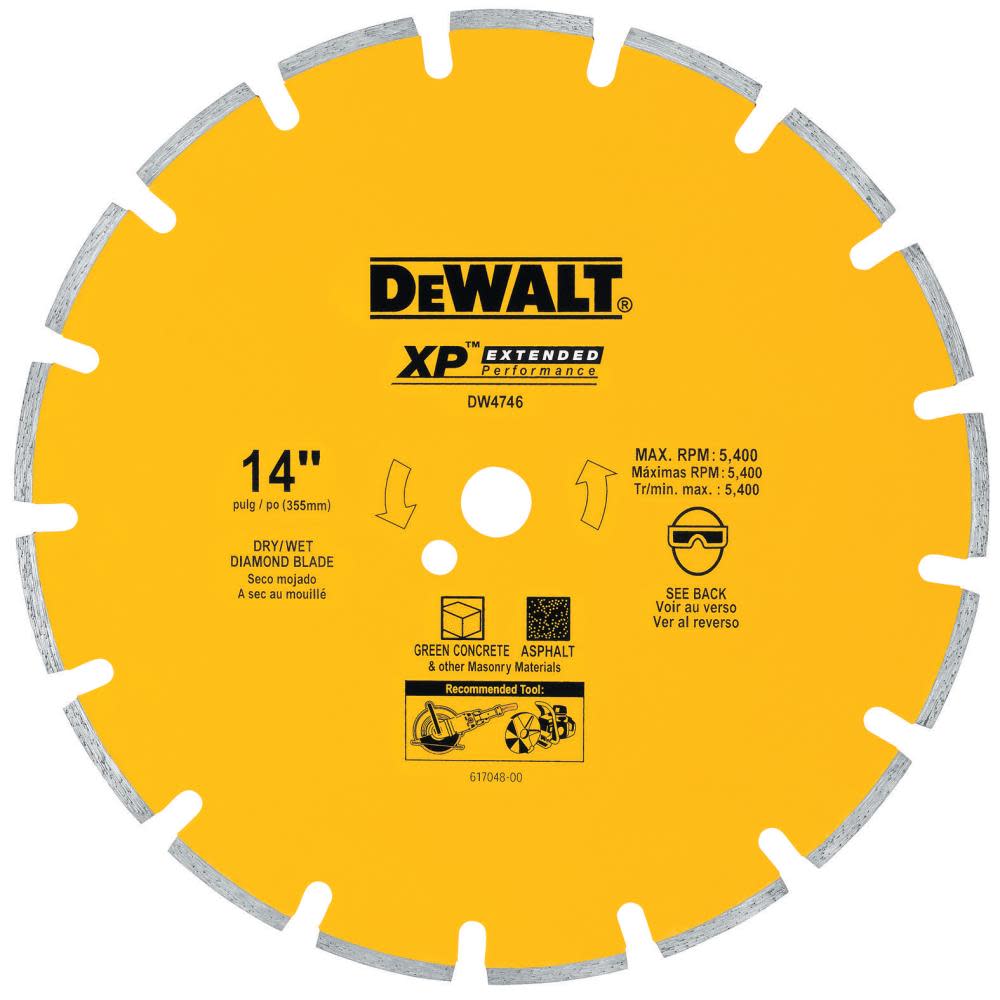 DEWALT 14 In. XP Asphalt/Green Concrete Segmented Diamond Blade - Flockneti