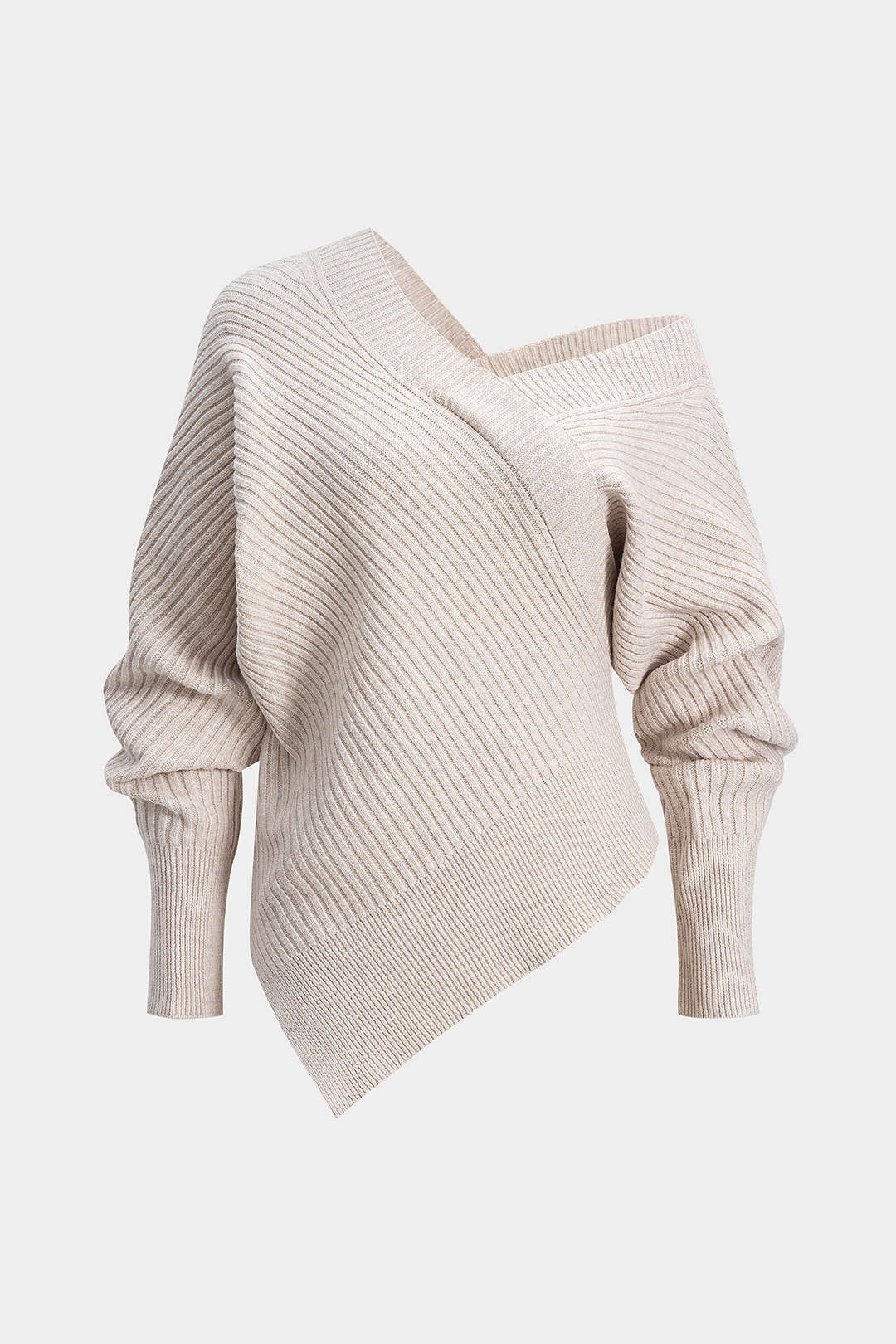 Knit Asymmetrical V-Neck Long-Sleeve Top - Flockneti