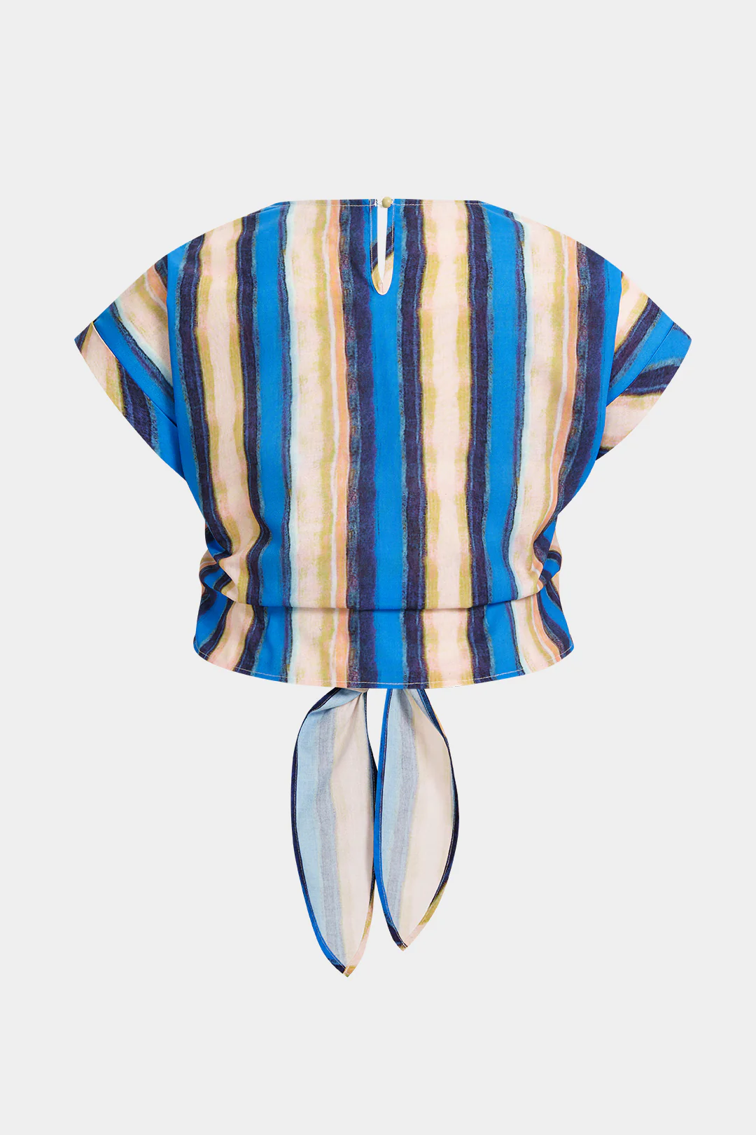 Plus Size Stripes Print Round Neck Tie Front Top - Flockneti